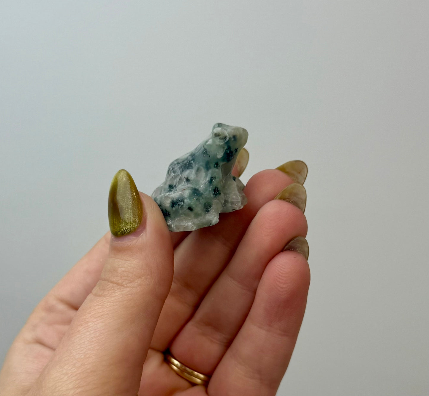 Kiwi jasper frog carving