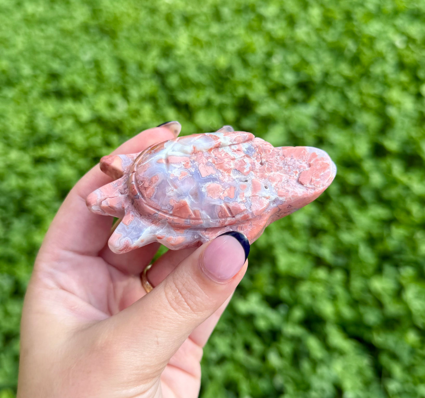 Imperfect pink cotton candy agate sea turtle carving