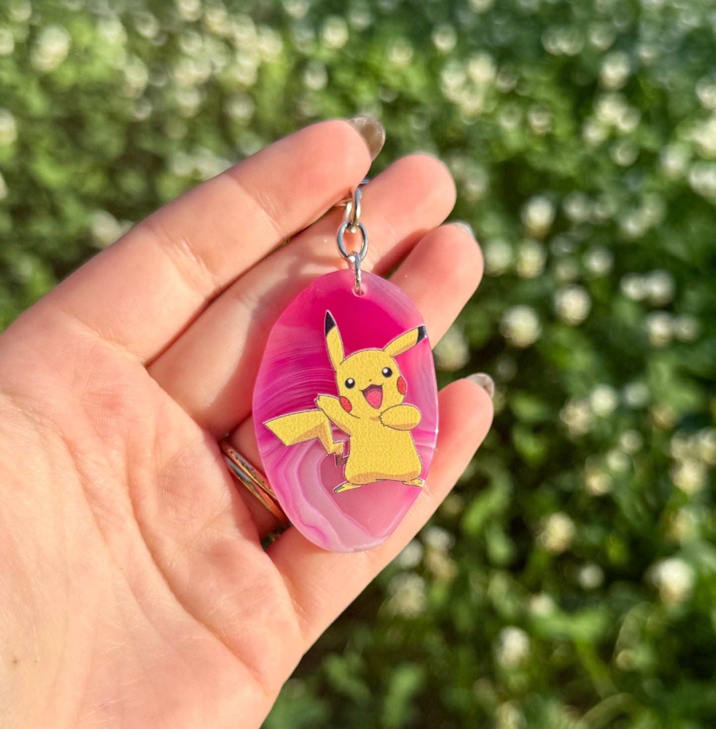 Pikachu dyed agate keychain
