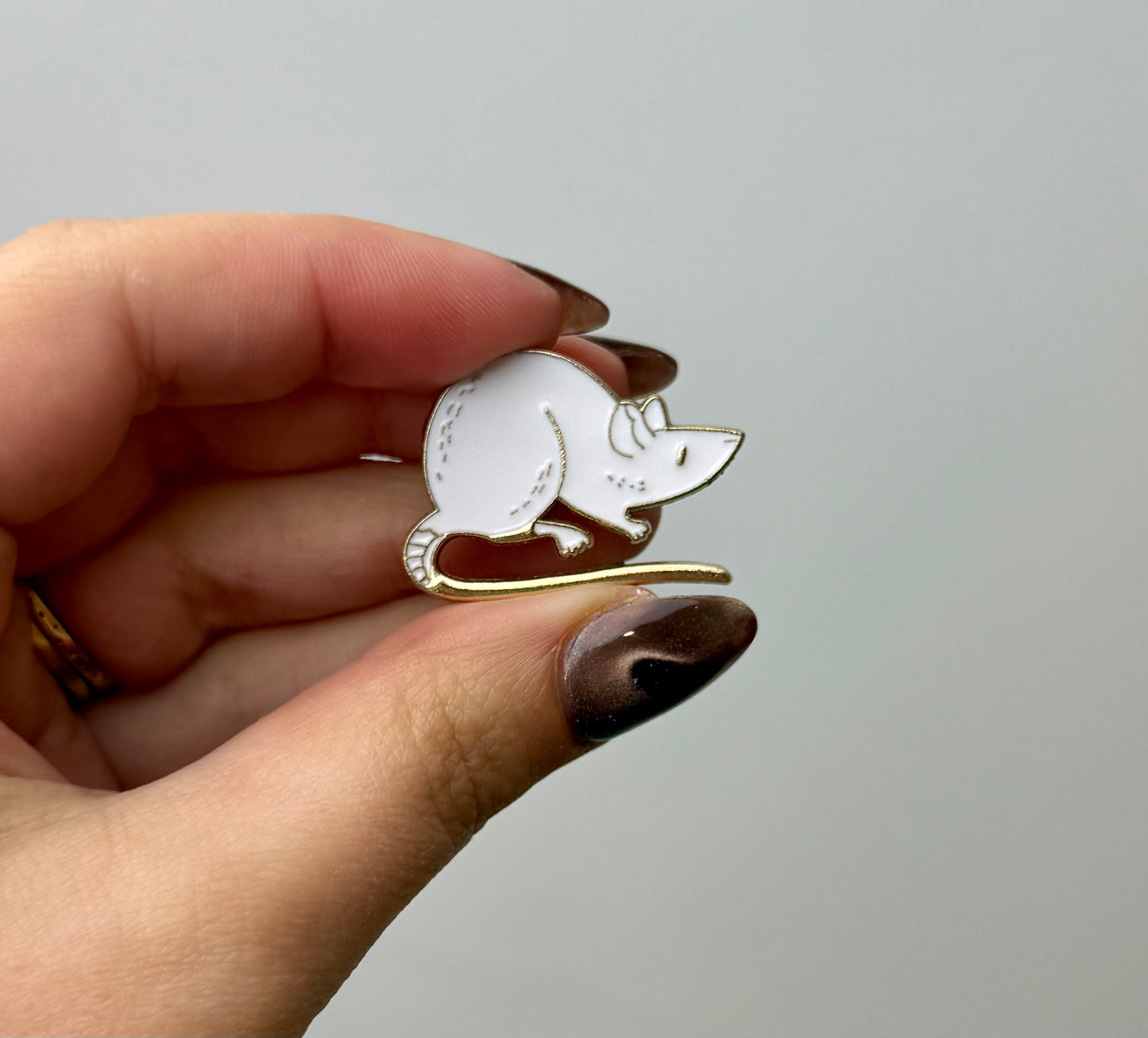 White rat enamel pin