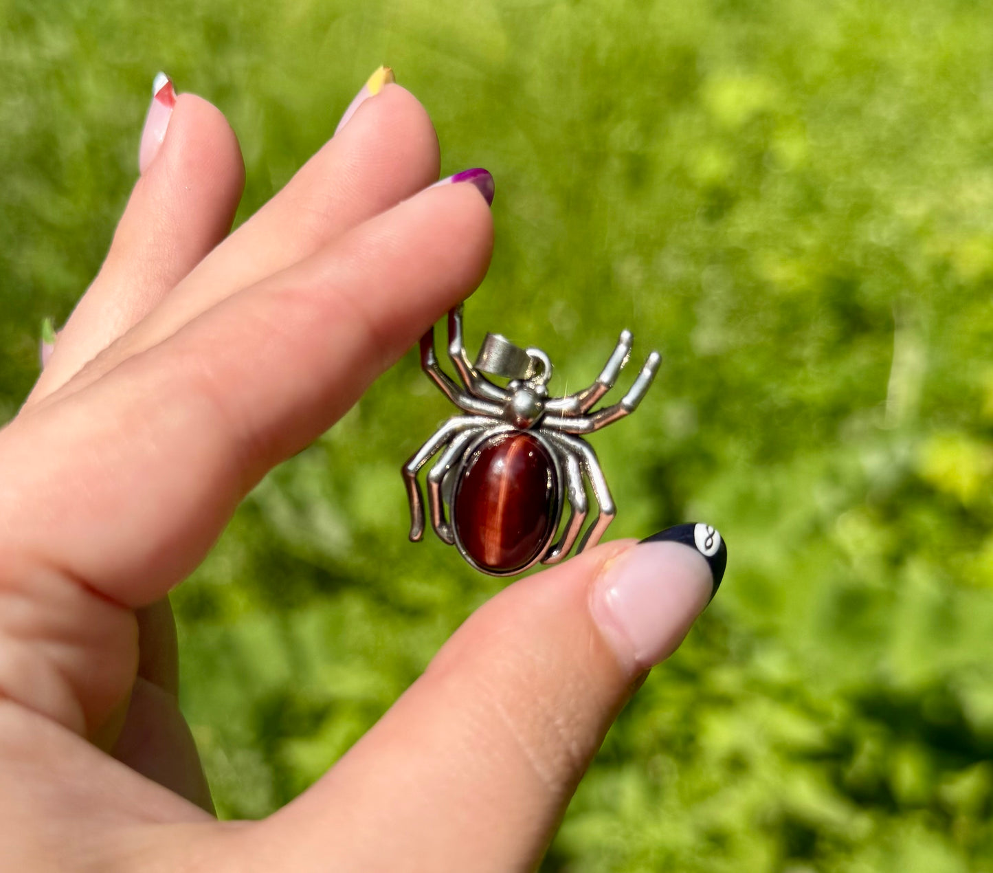 Red tigers eye spider pendant