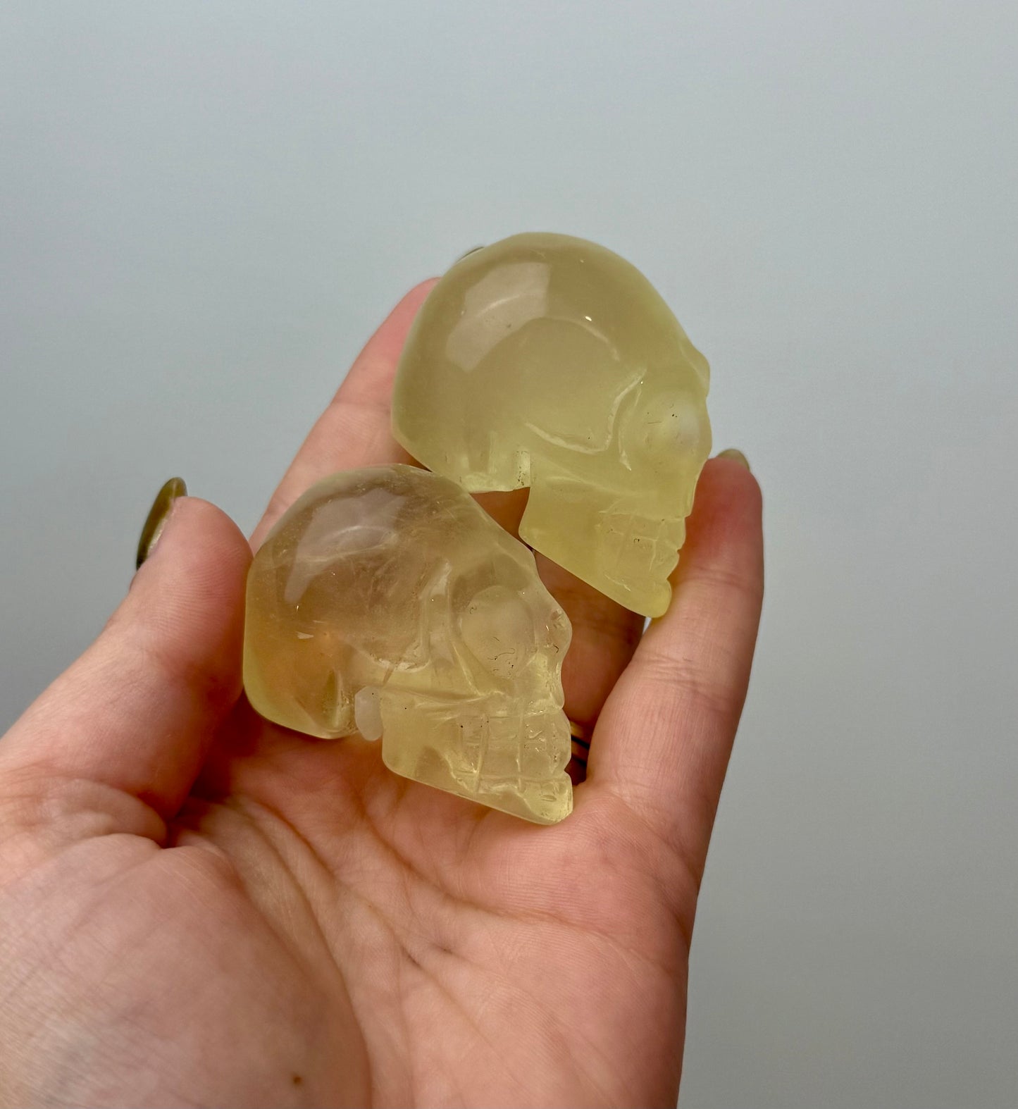 Heat treated citrine skull carvings