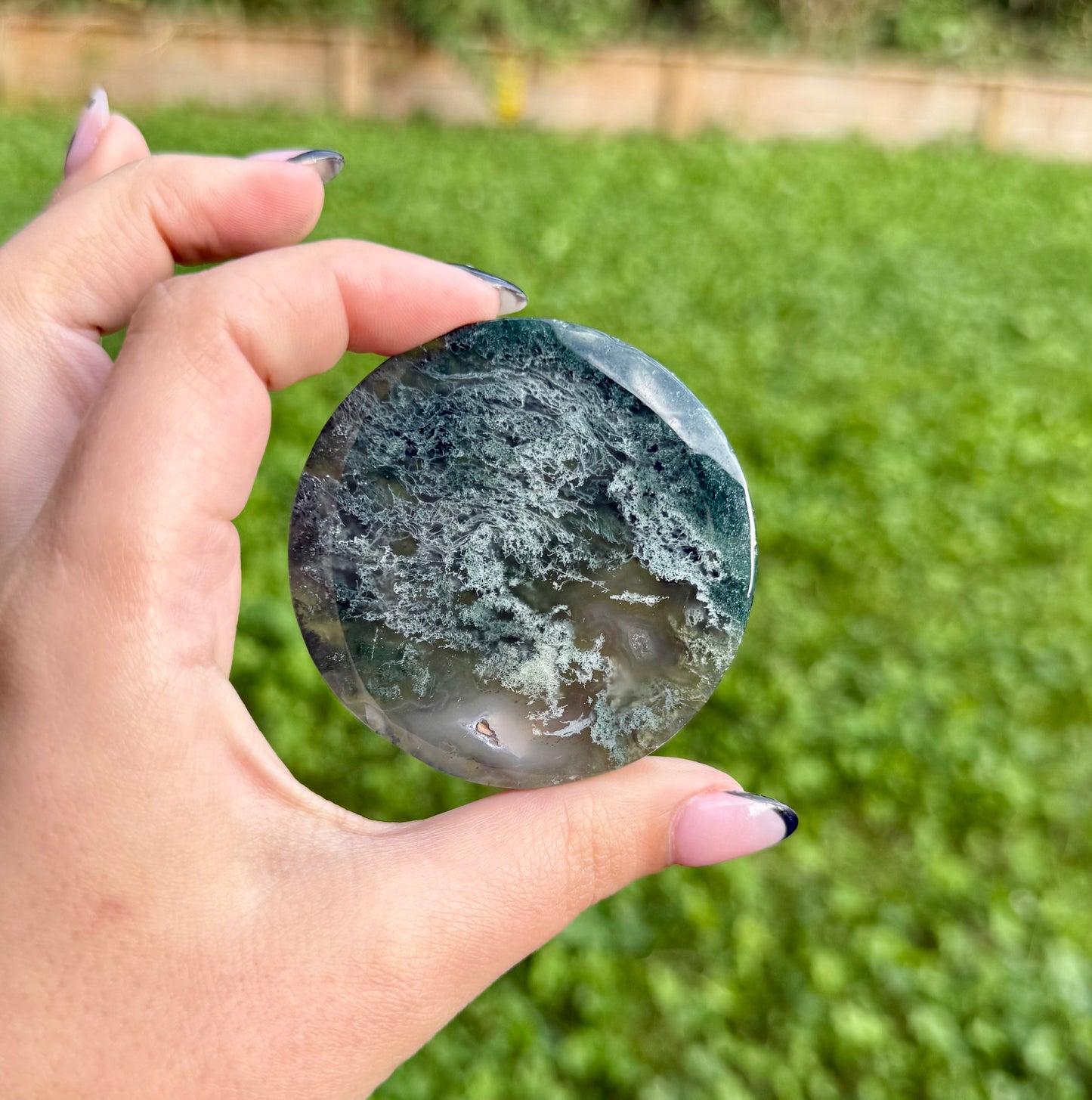 Moss agate circle slabs