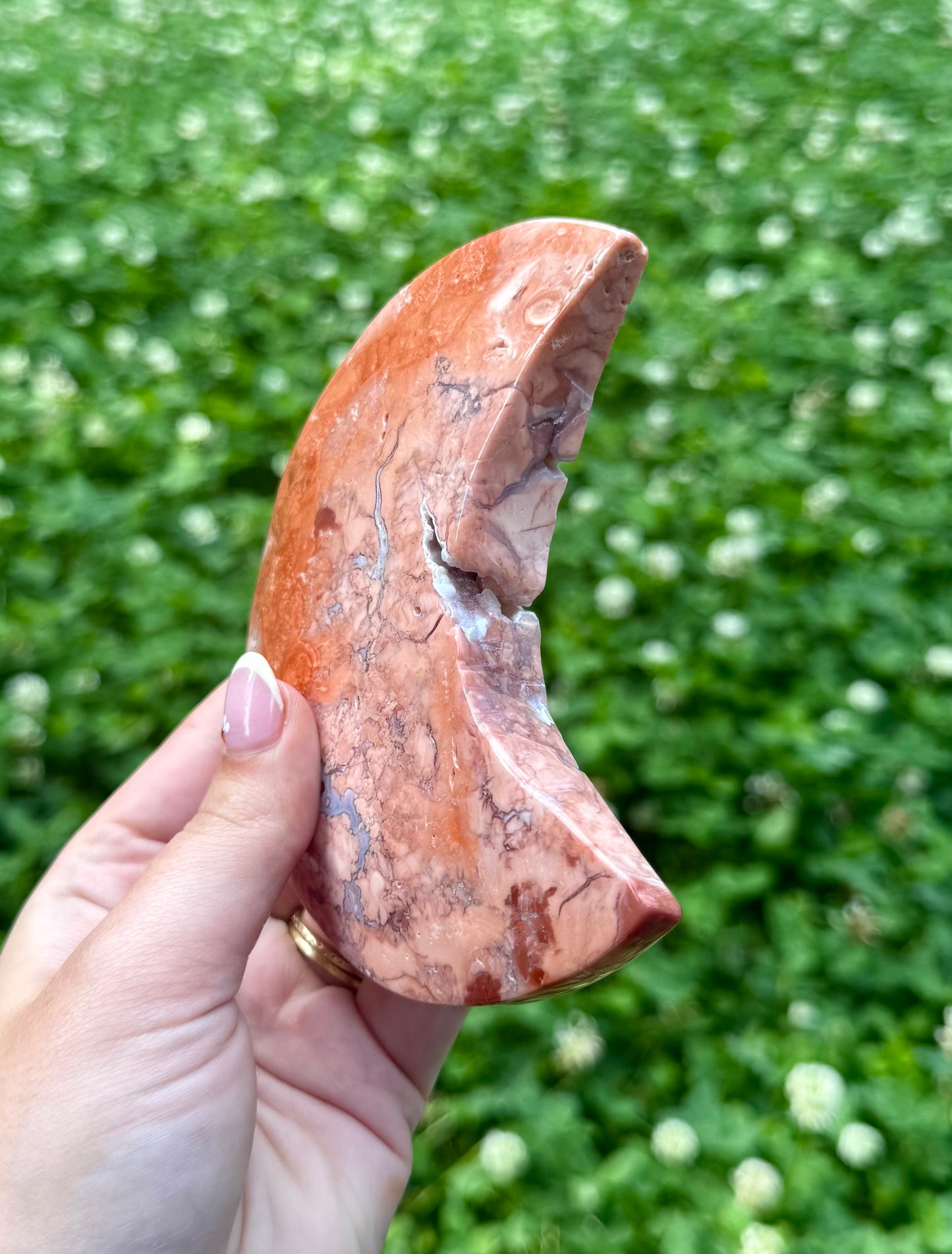 Pink cotton candy agate moon carving