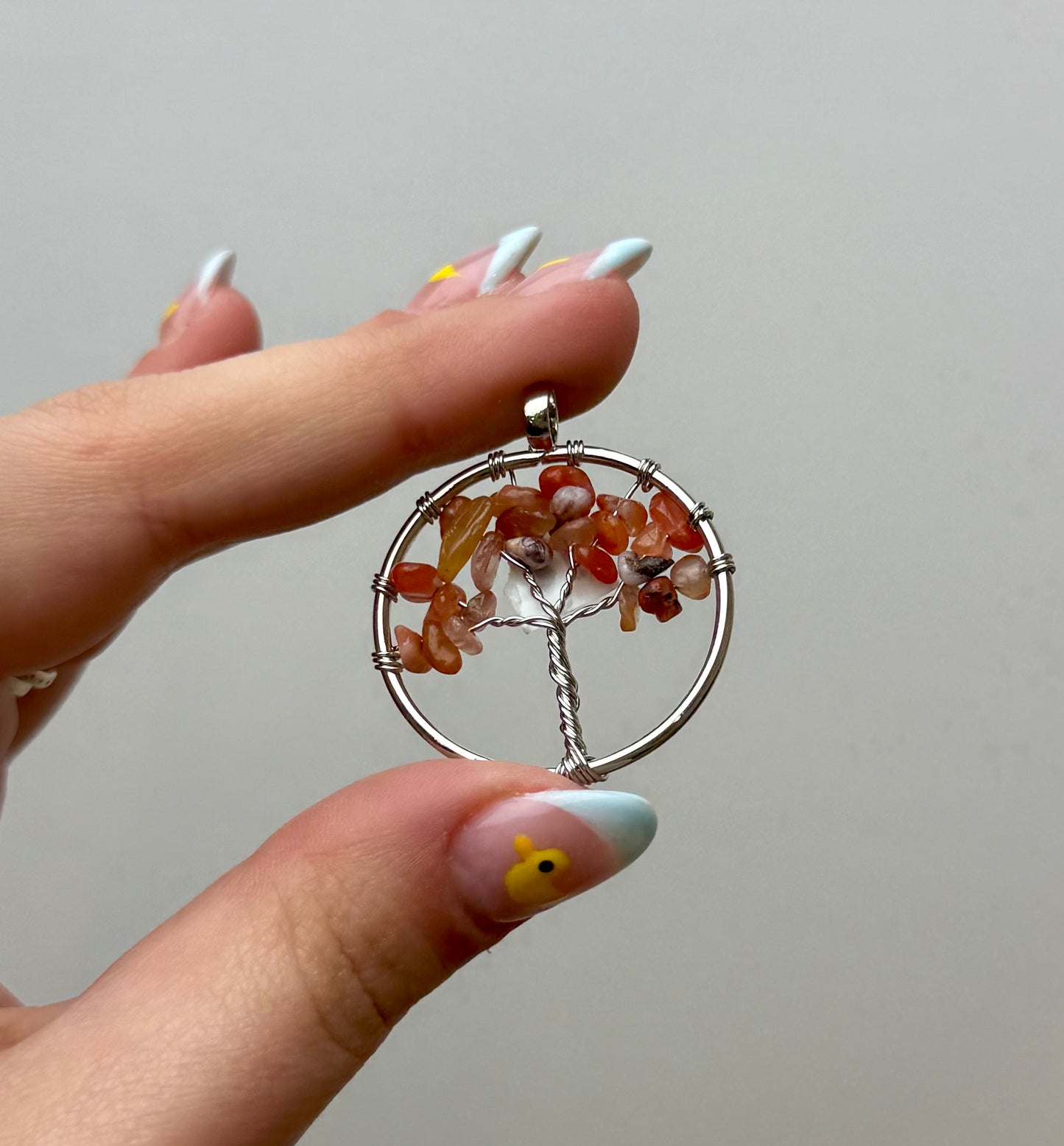Carnelian wire wrapped tree pendant