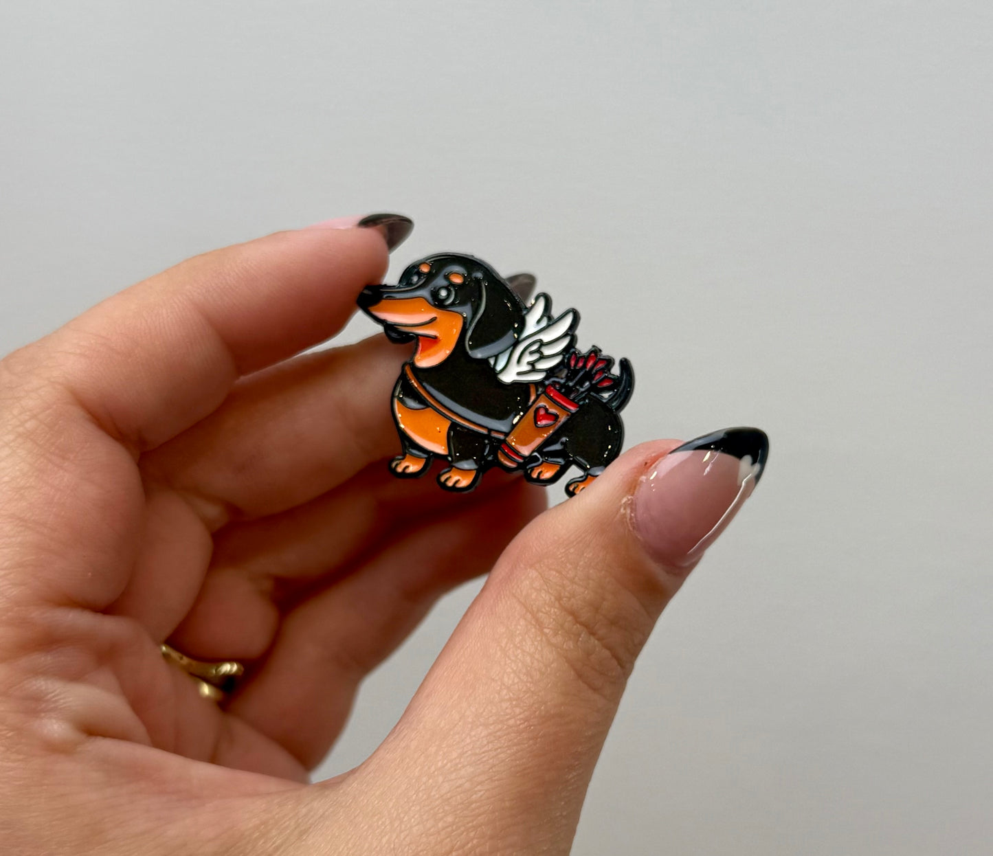 Wiener dog dachshund cupid enamel pin