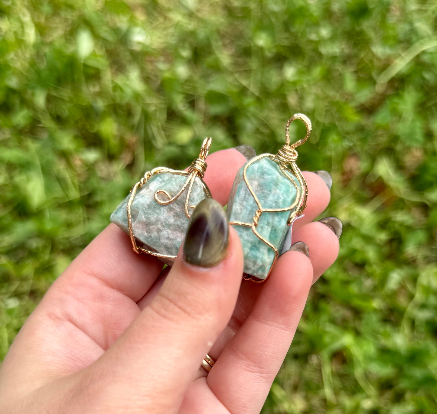 Amazonite raw wire wrapped pendants