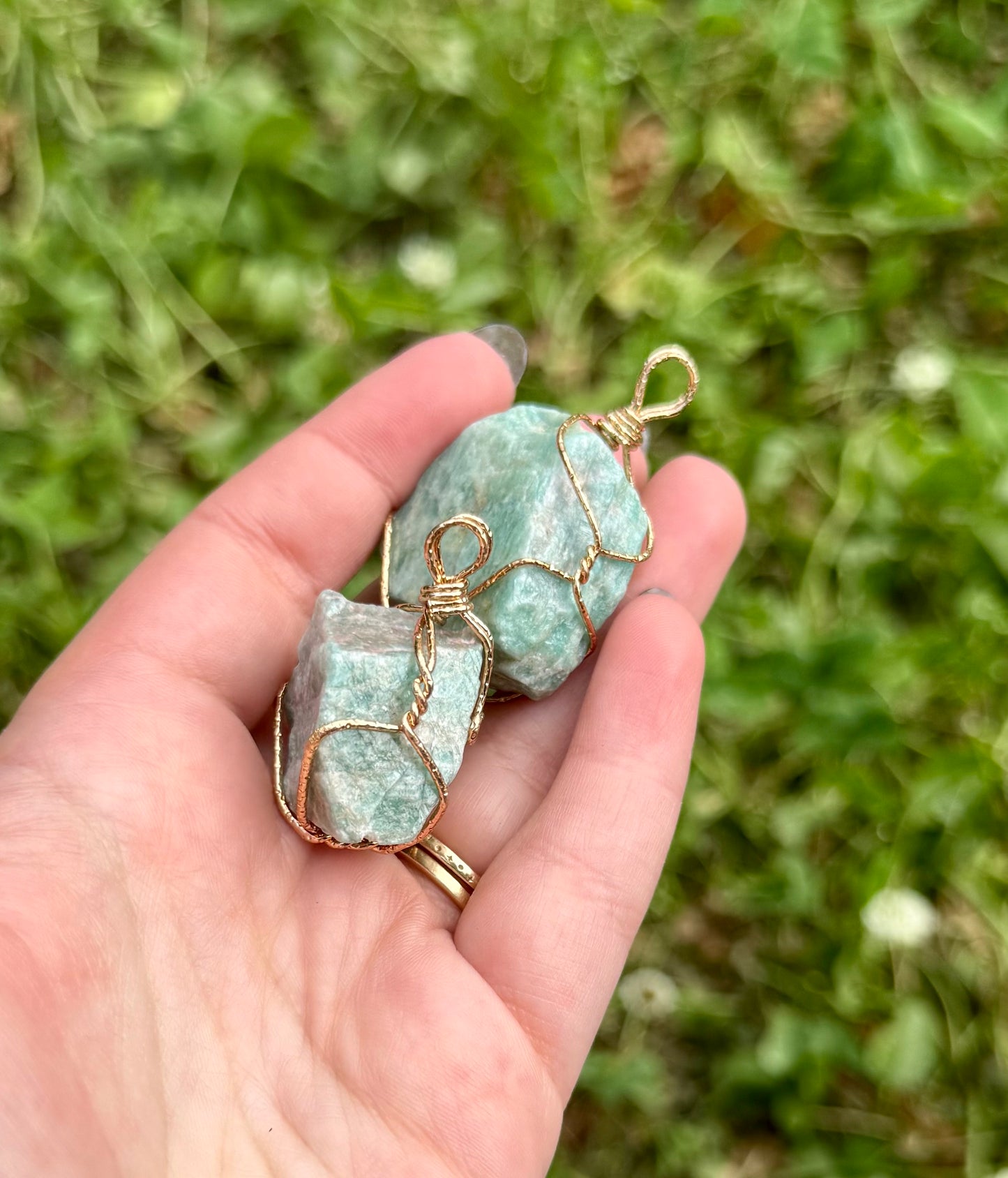 Amazonite raw wire wrapped pendants