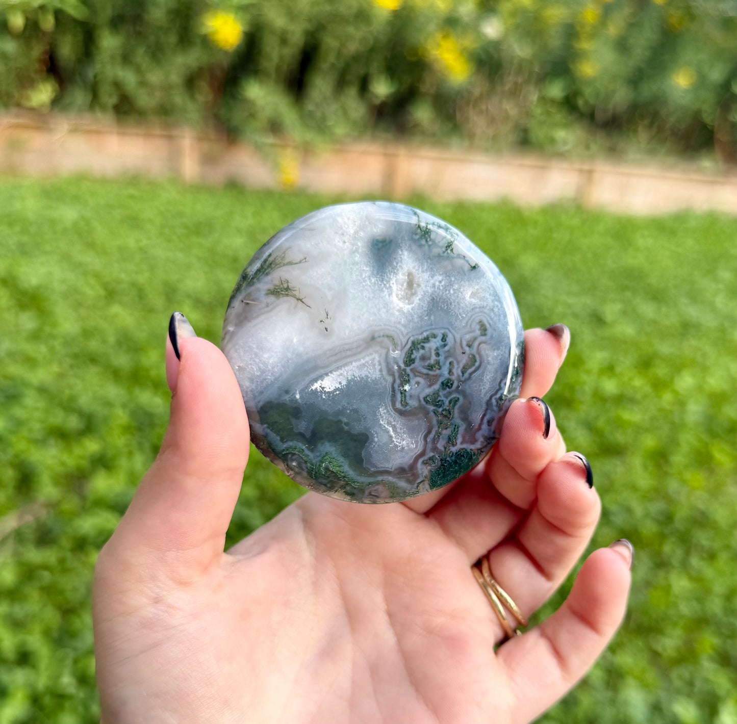 Moss agate circle slabs