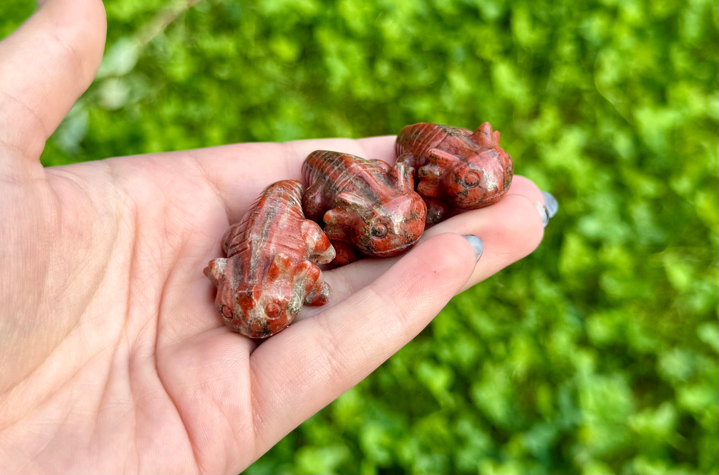 Brecciated jasper axolotl carvings