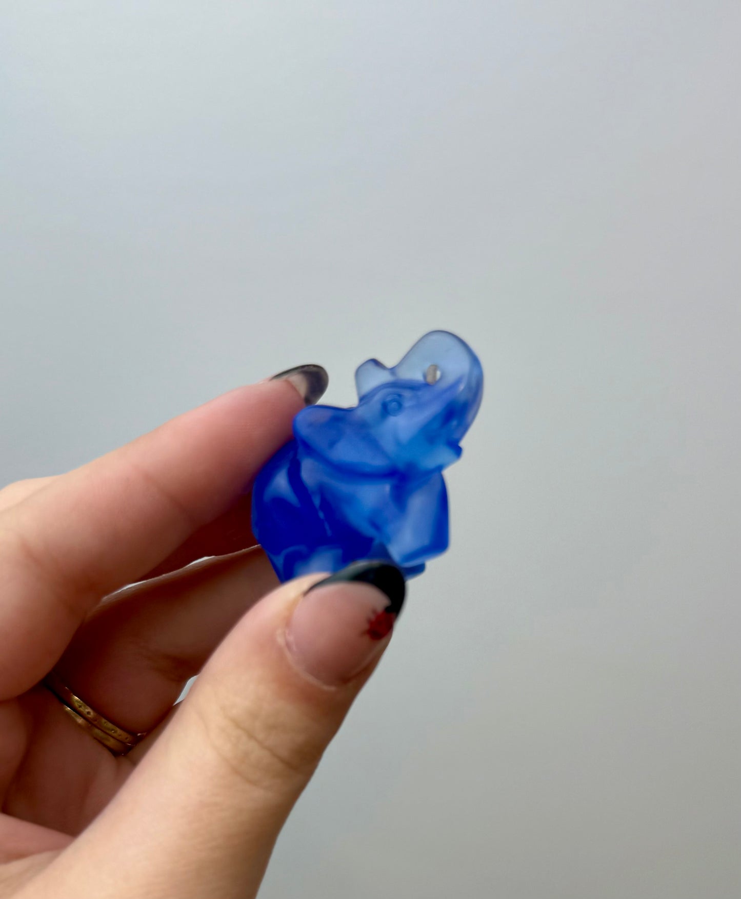 Blue opalite man made material elephant carving
