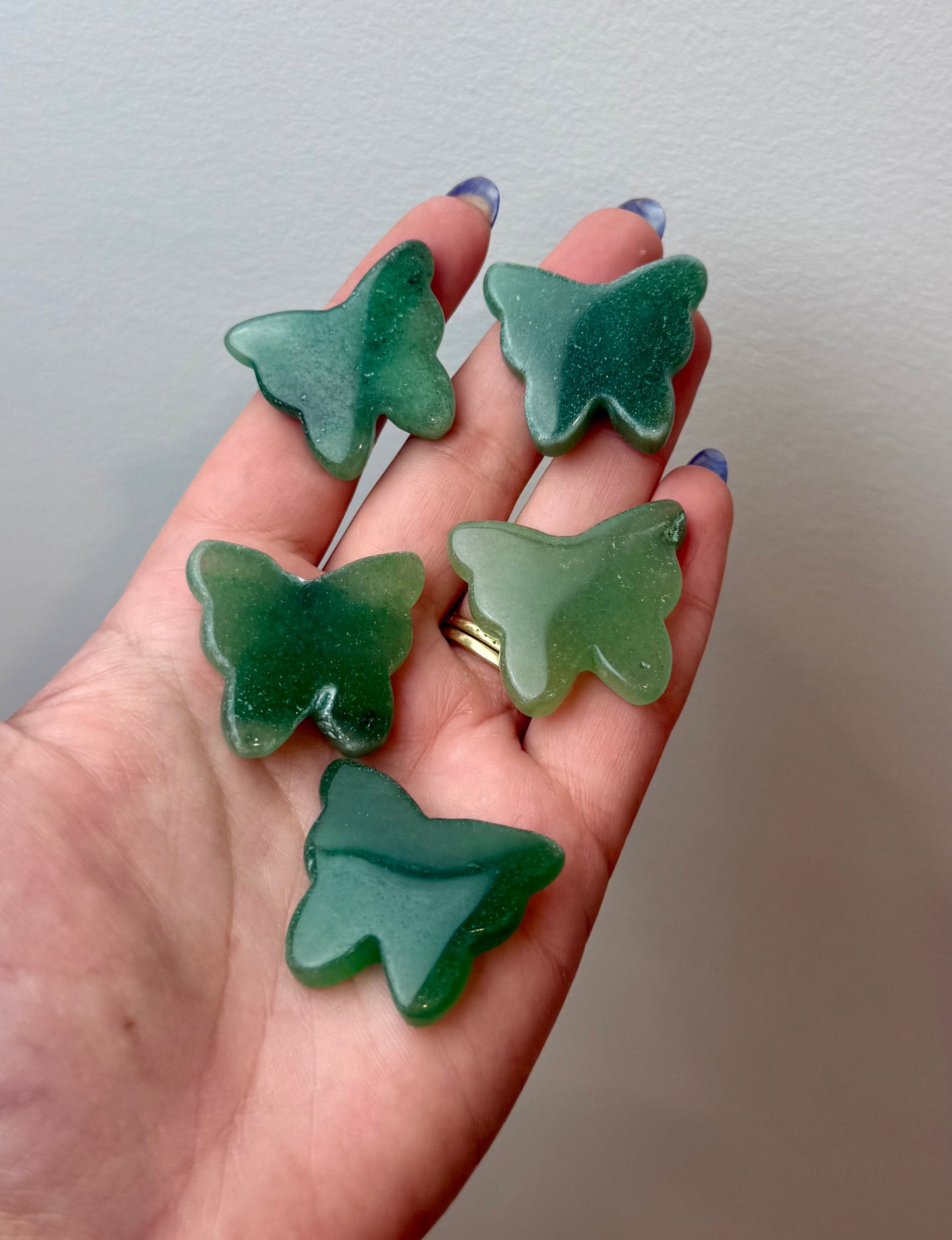Green aventurine butterfly carvings