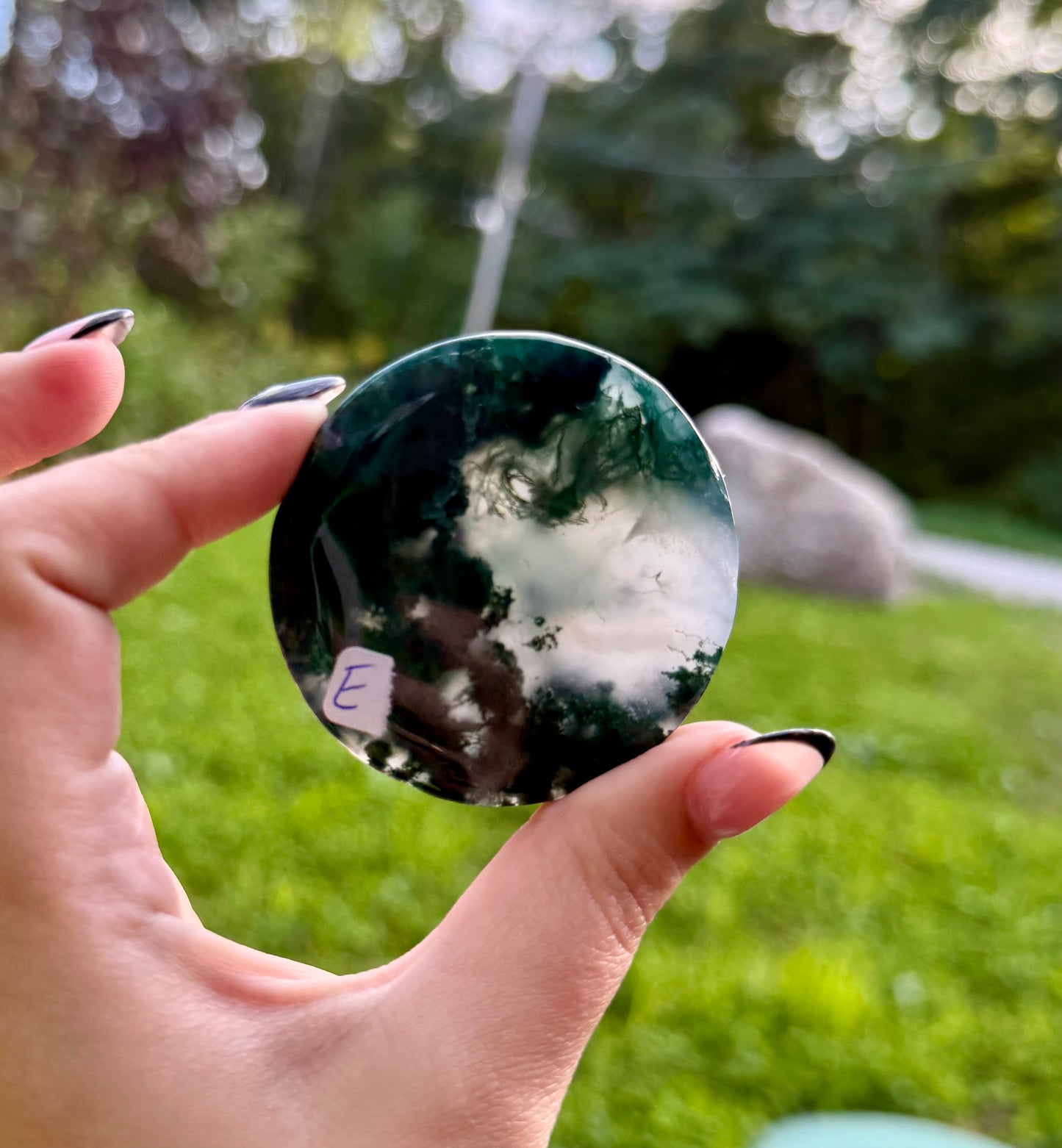 Moss agate circle slabs