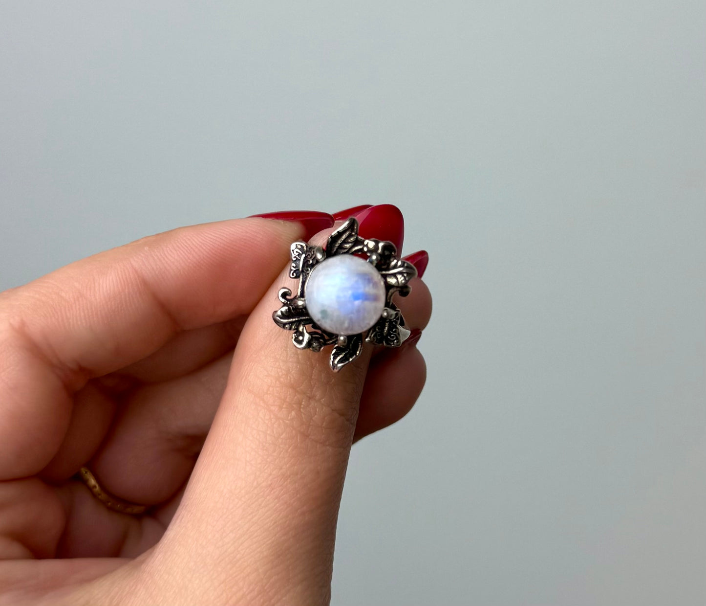 Blue moonstone adjustable ring