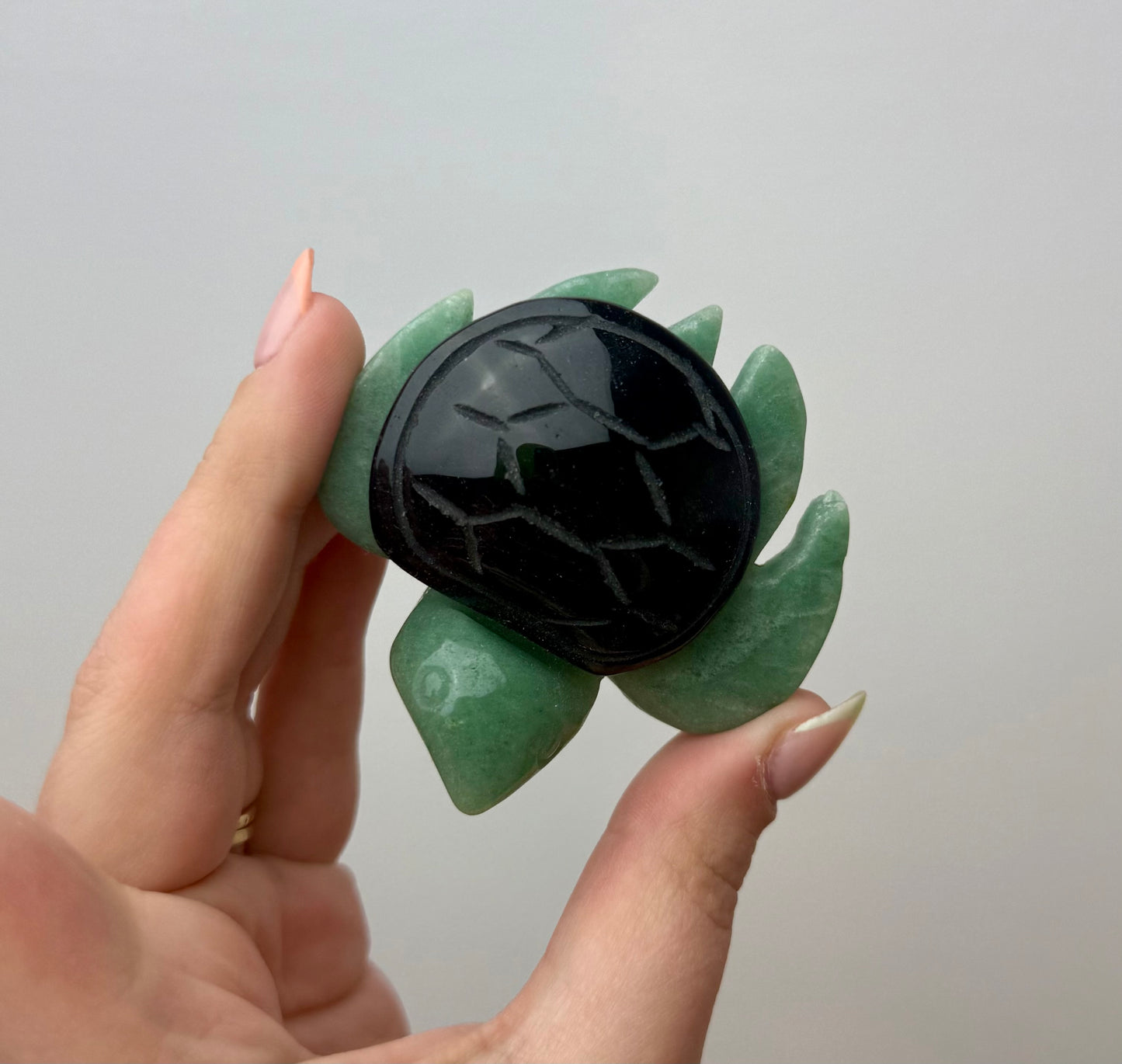 Green aventurine obsidian turtle carving