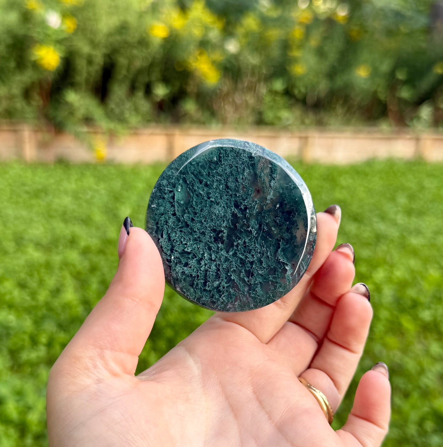 Moss agate circle slabs