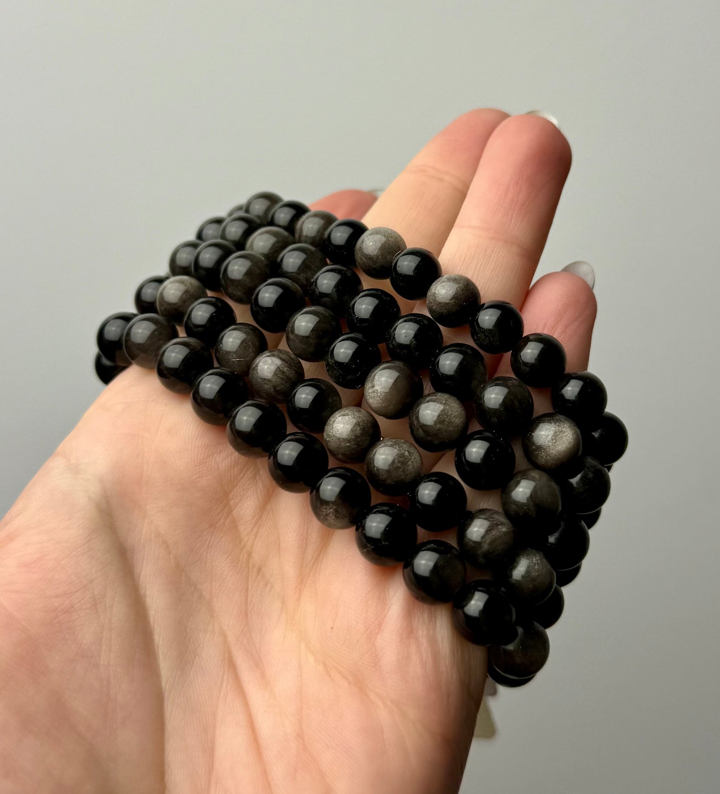 Silver sheen obsidian bracelets