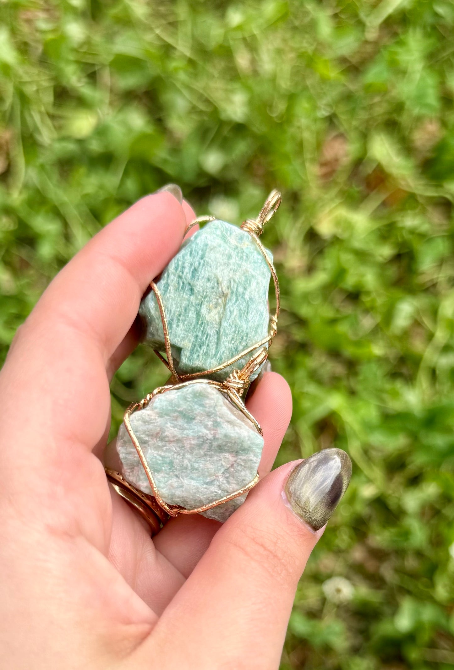 Amazonite raw wire wrapped pendants