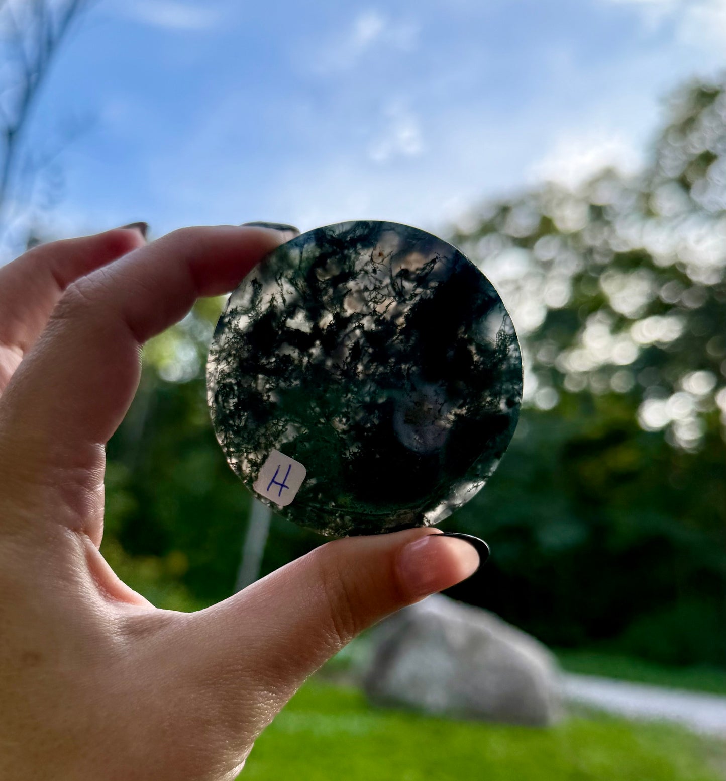 Moss agate circle slabs