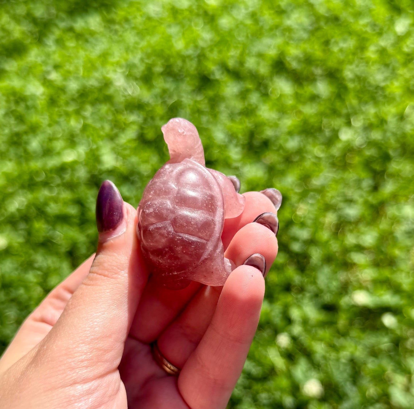 Strawberry Quartz turtle carving