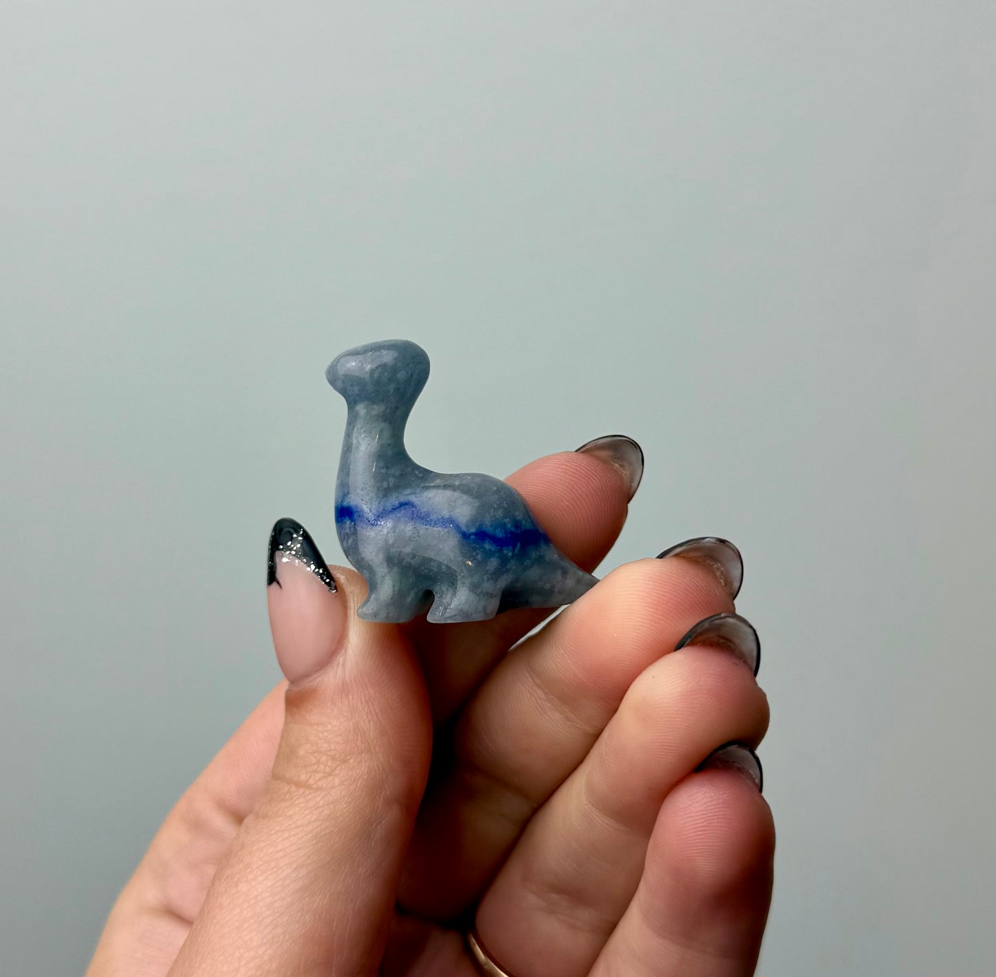 Blue aventurine dinosaur carving