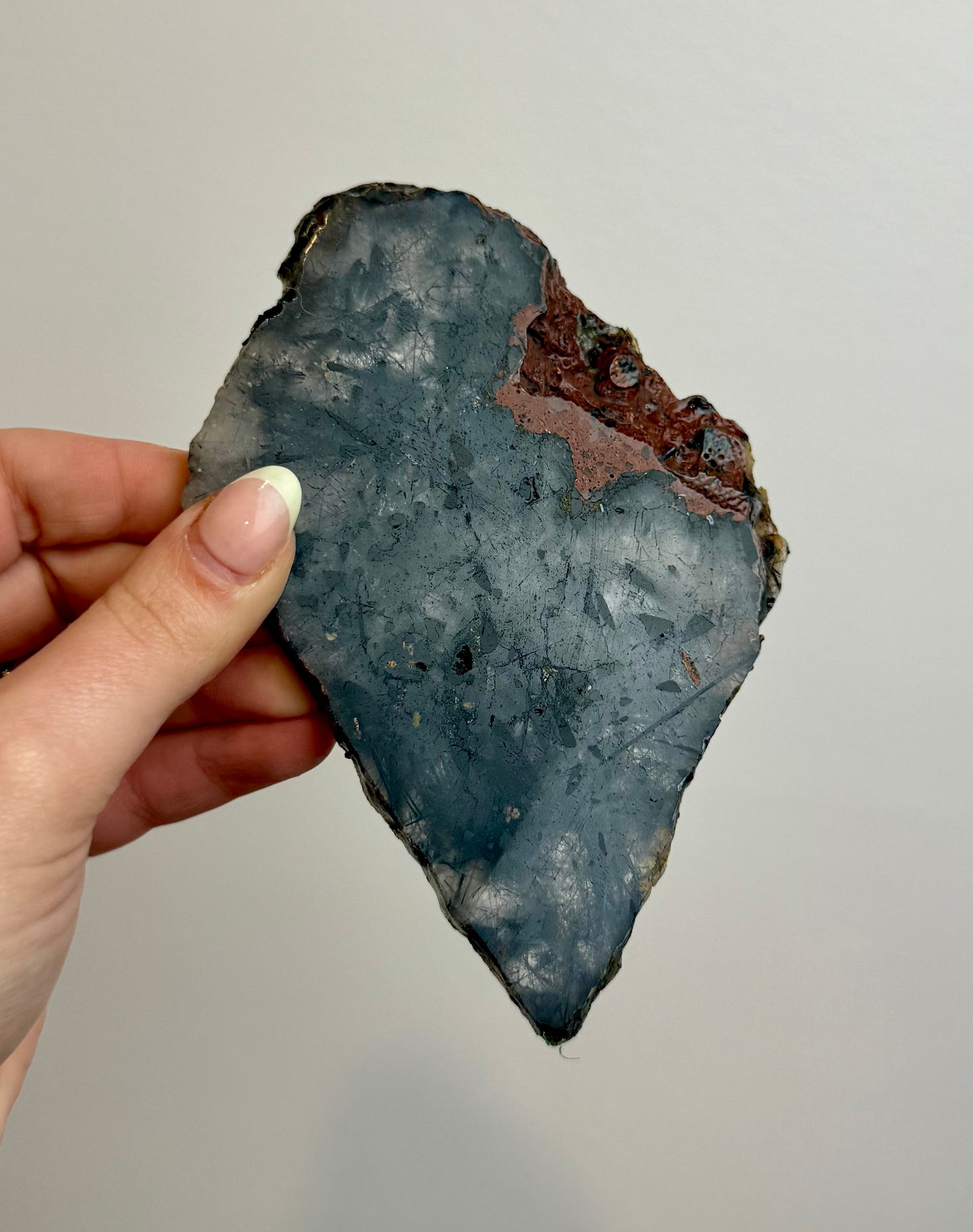 Black tourmaline in quartz slab
