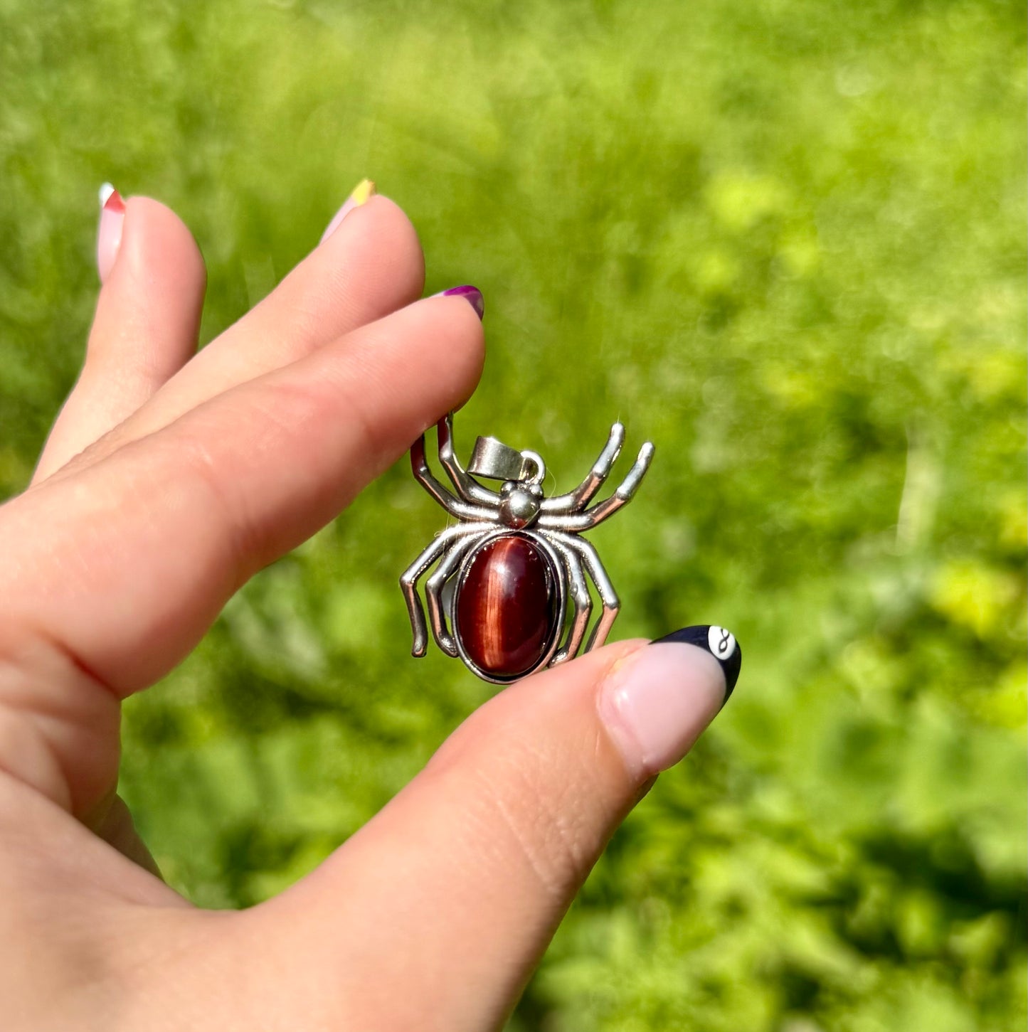Red tigers eye spider pendant