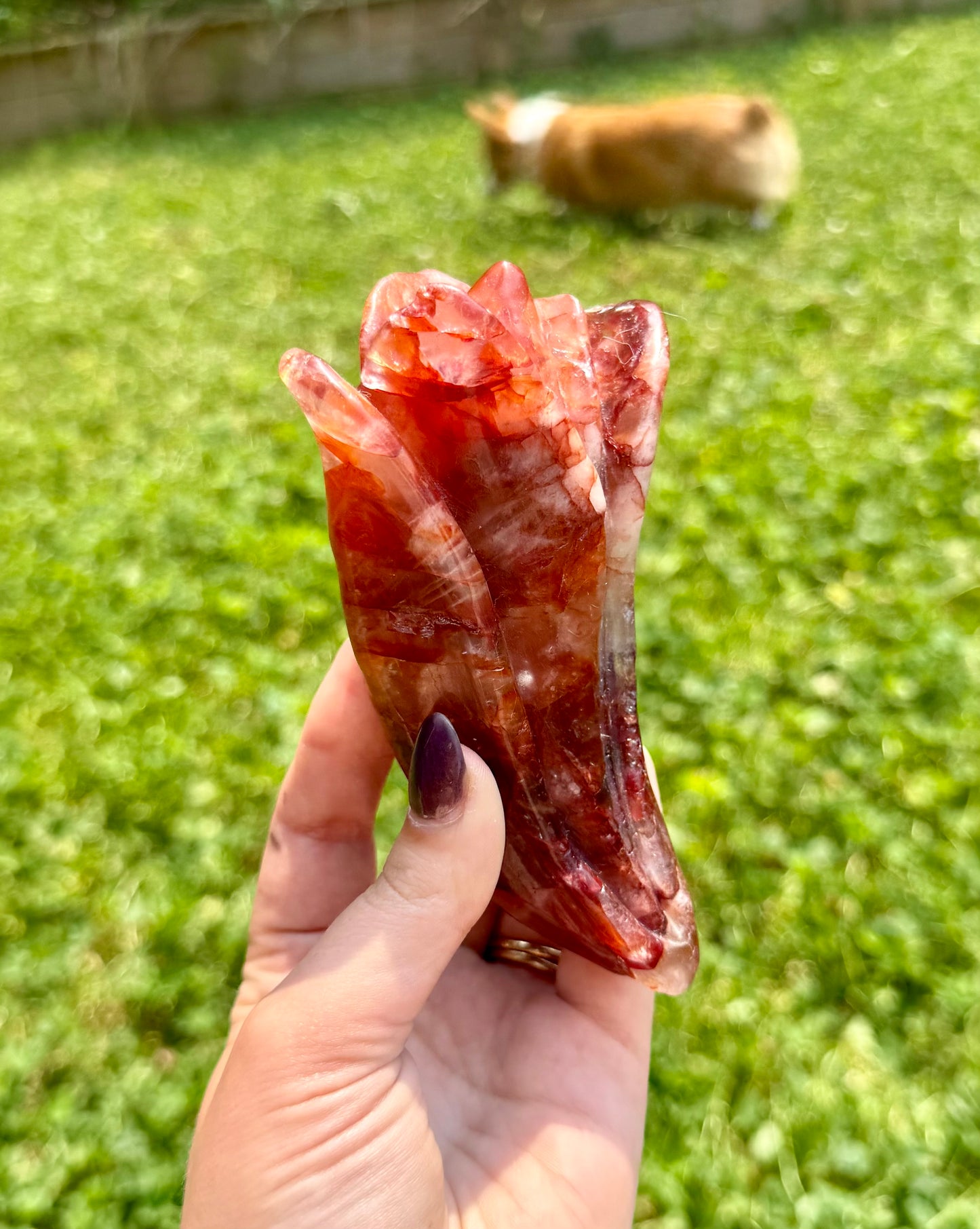 Fire Quartz flower carving