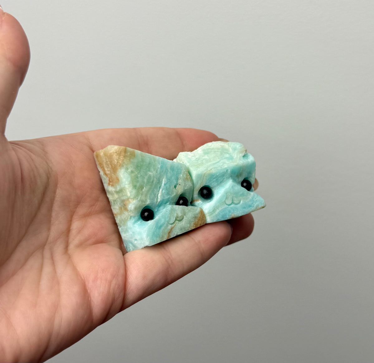 Blue aragonite crystal pet carvings