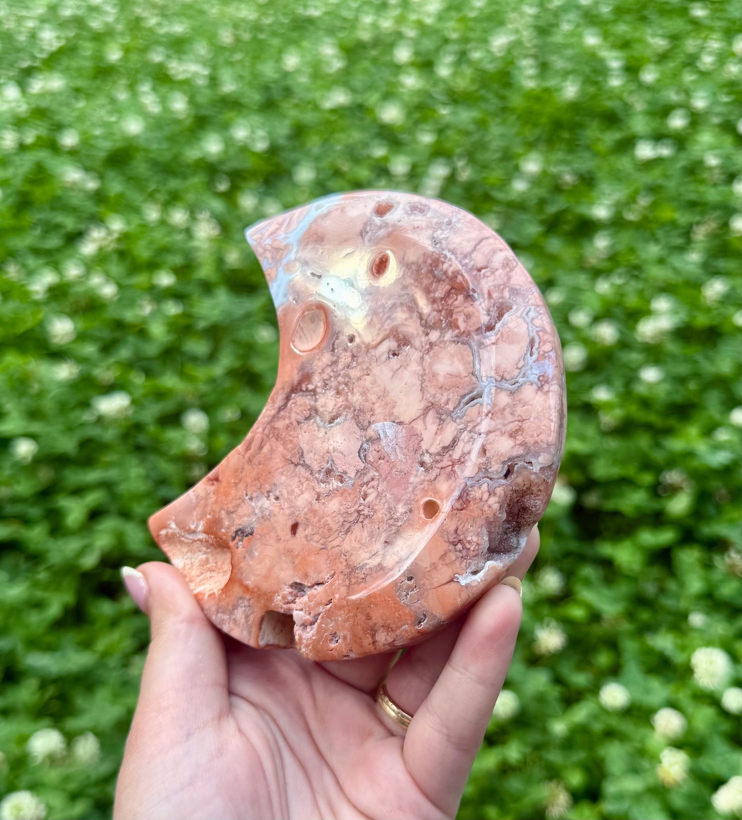 Pink cotton candy agate moon carving