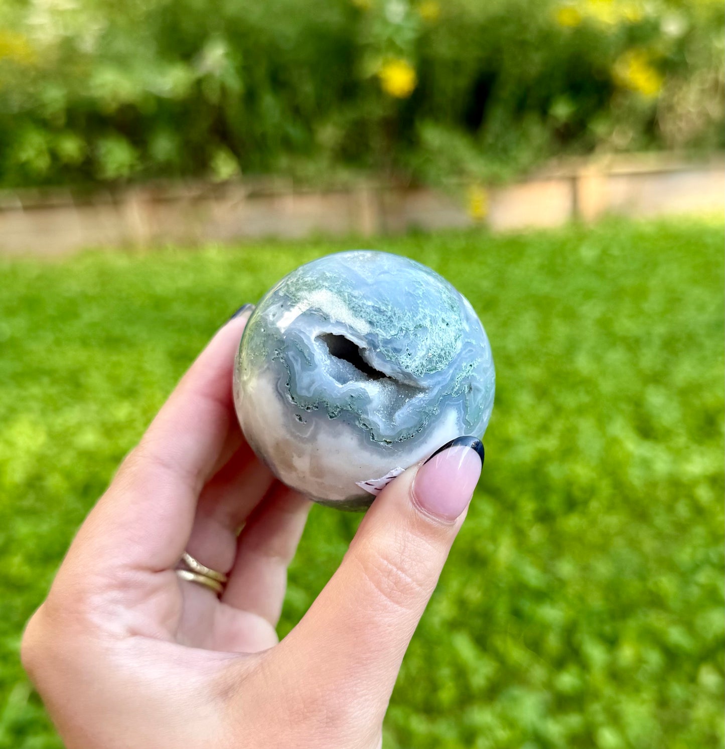 Moss agate sphere
