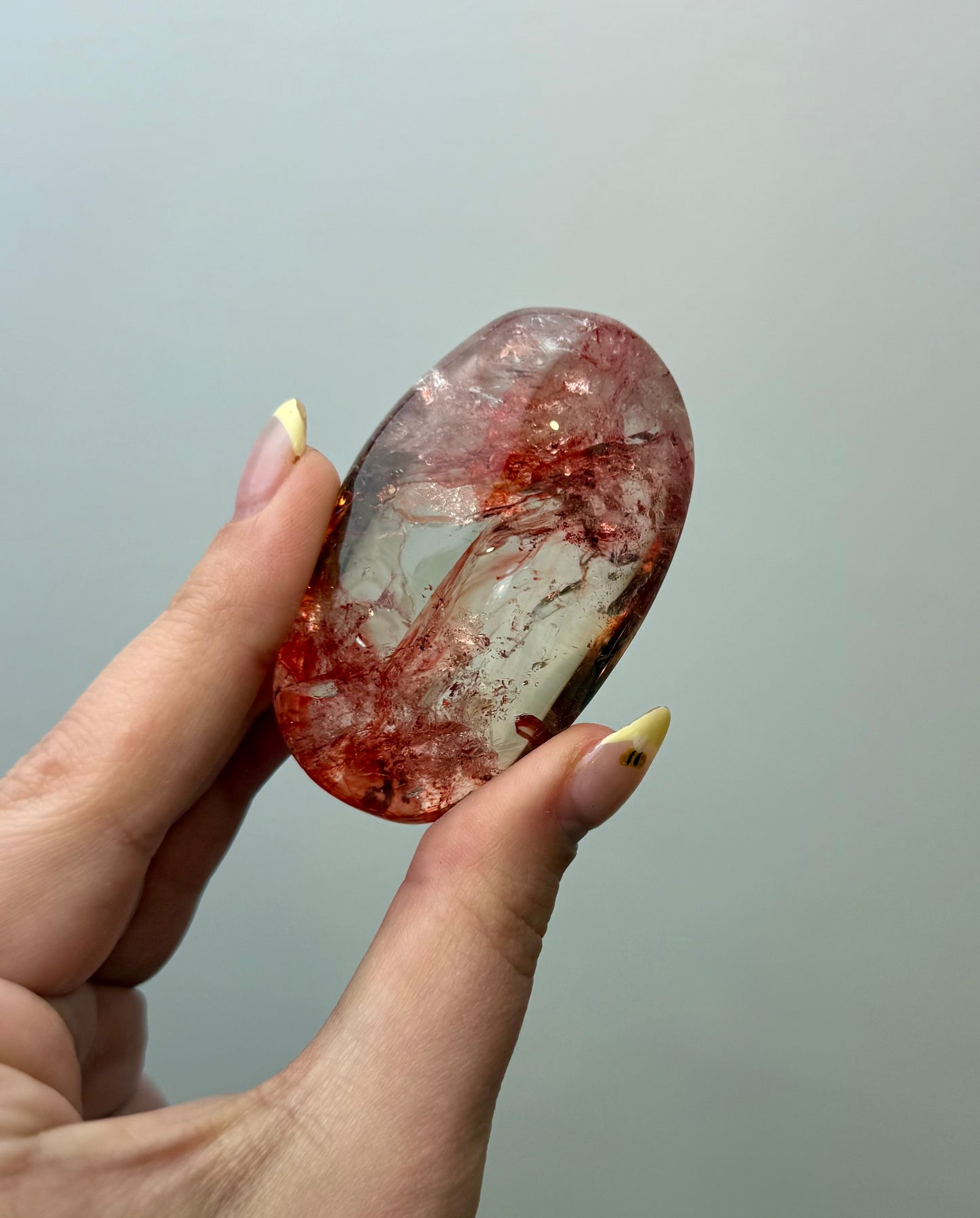 Dyed smoky quartz palm stone