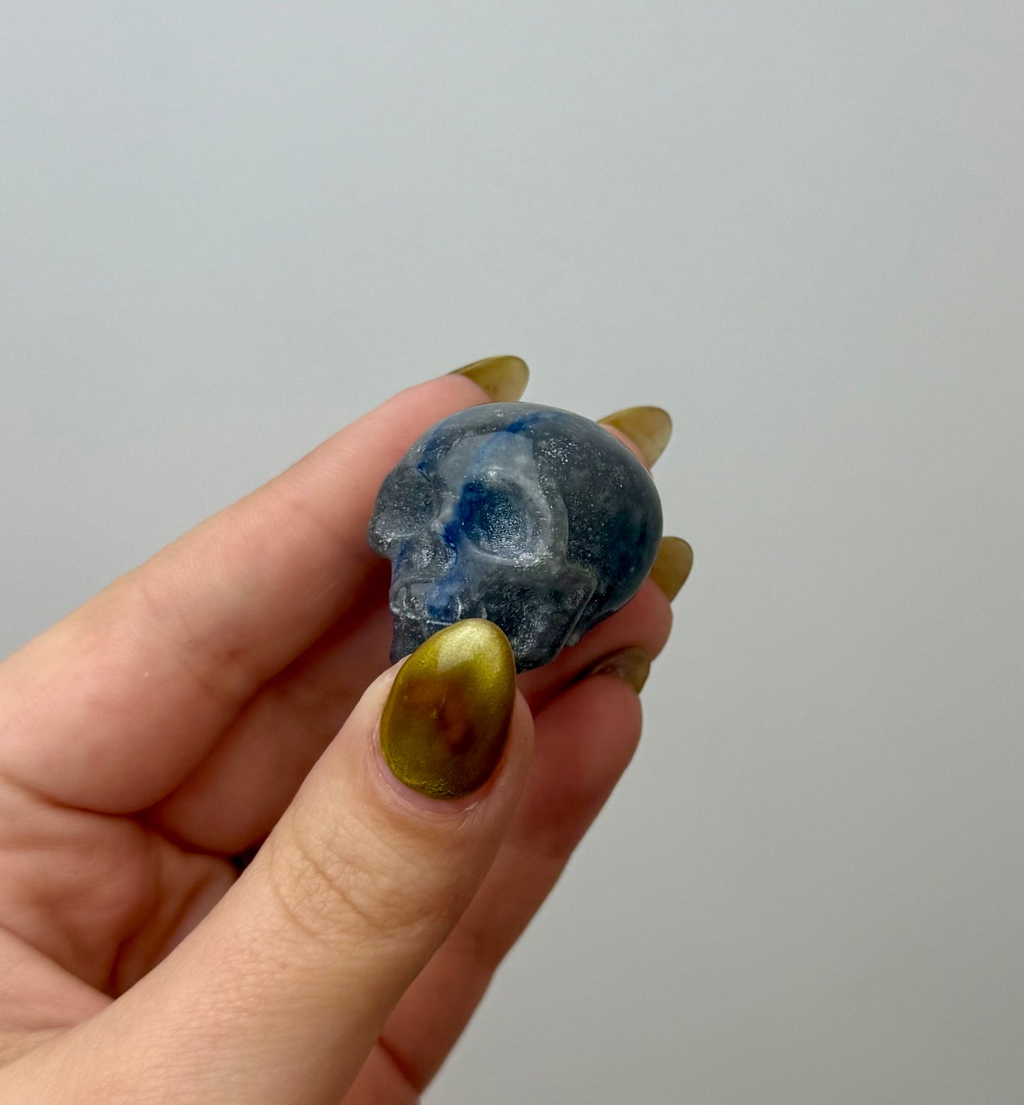 Blue aventurine skull carving