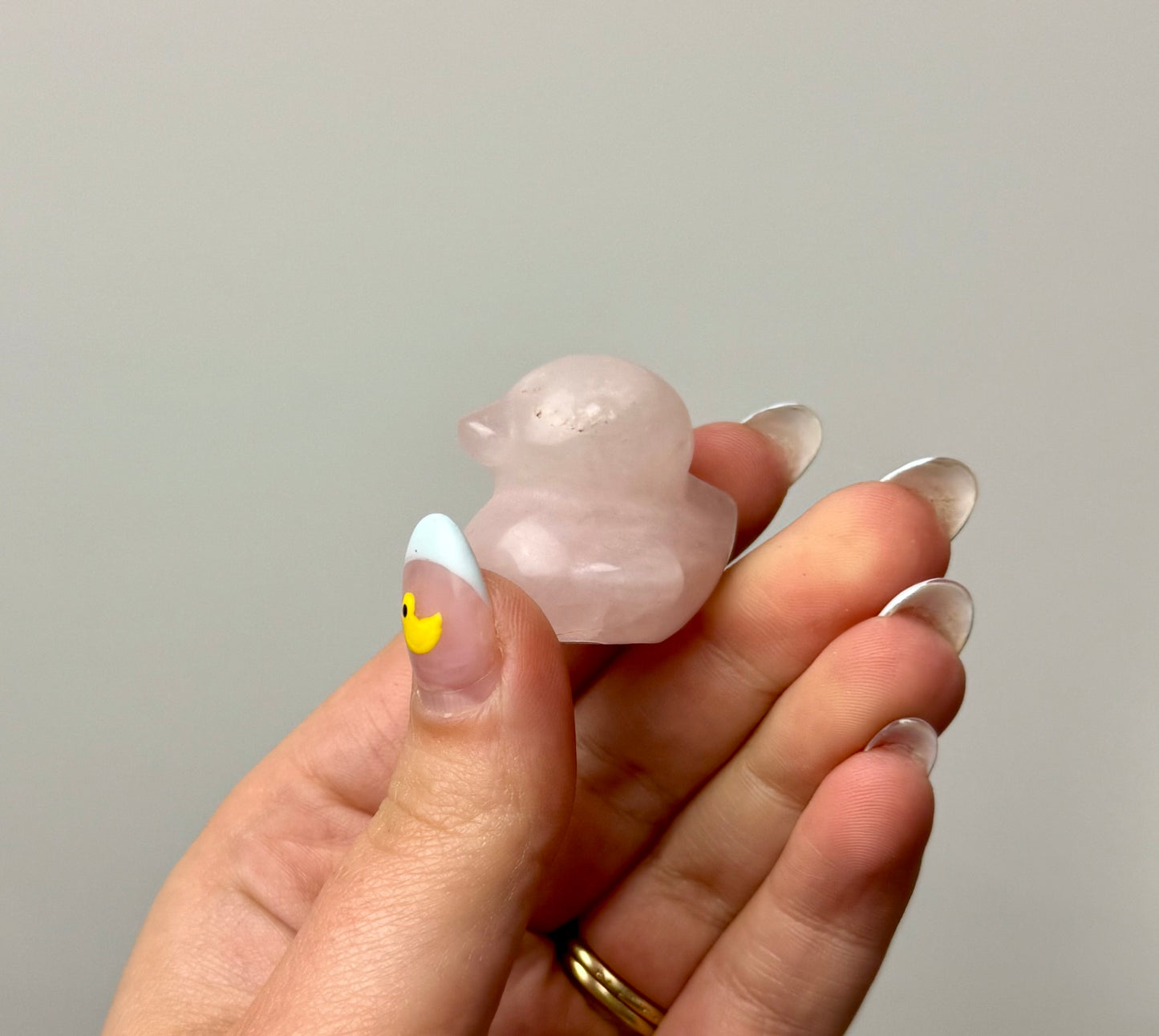 Rose quartz duck carvings
