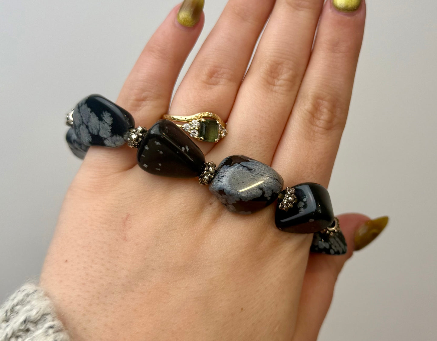 Snowflake obsidian tumble bracelet thrifted find