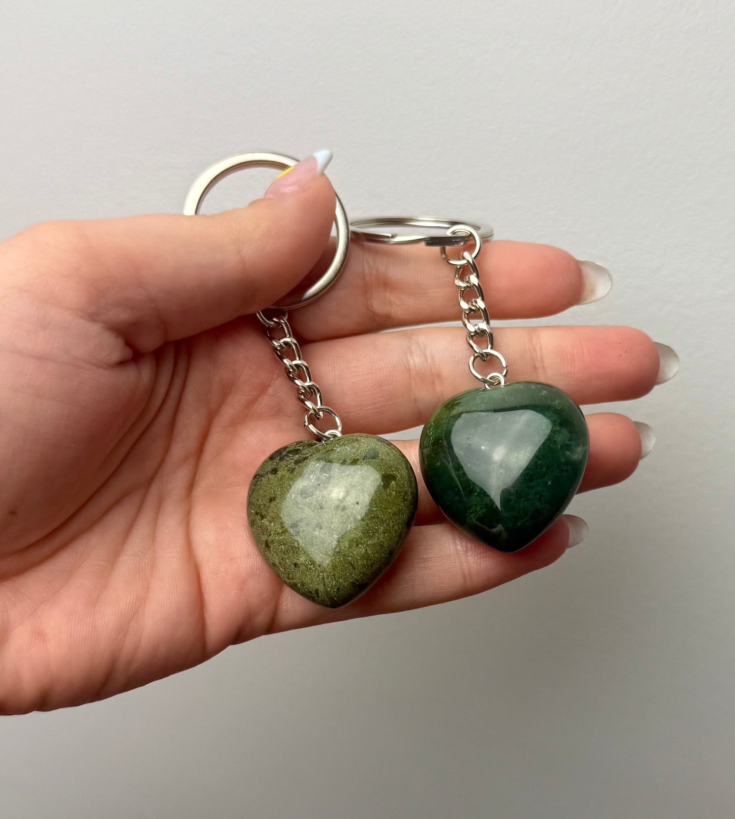 Moss agate heart keychains
