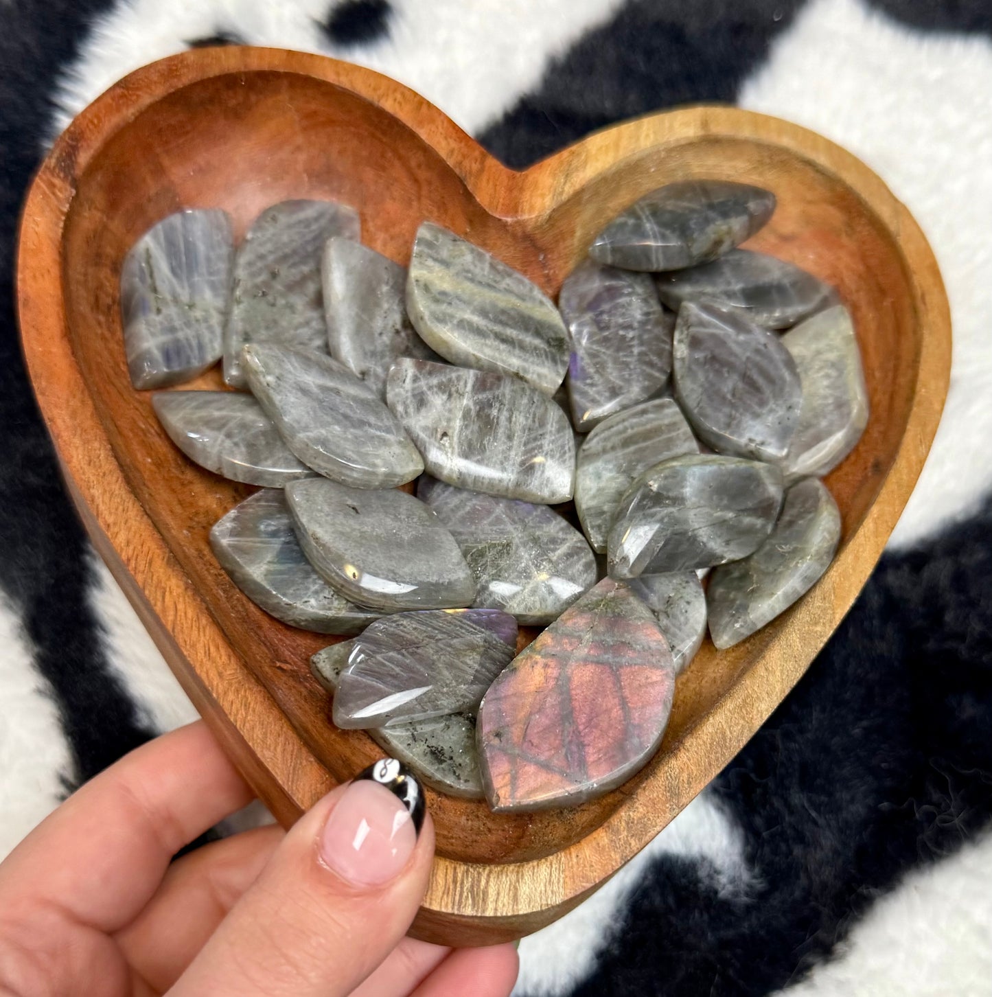Labradorite cabochon carvings