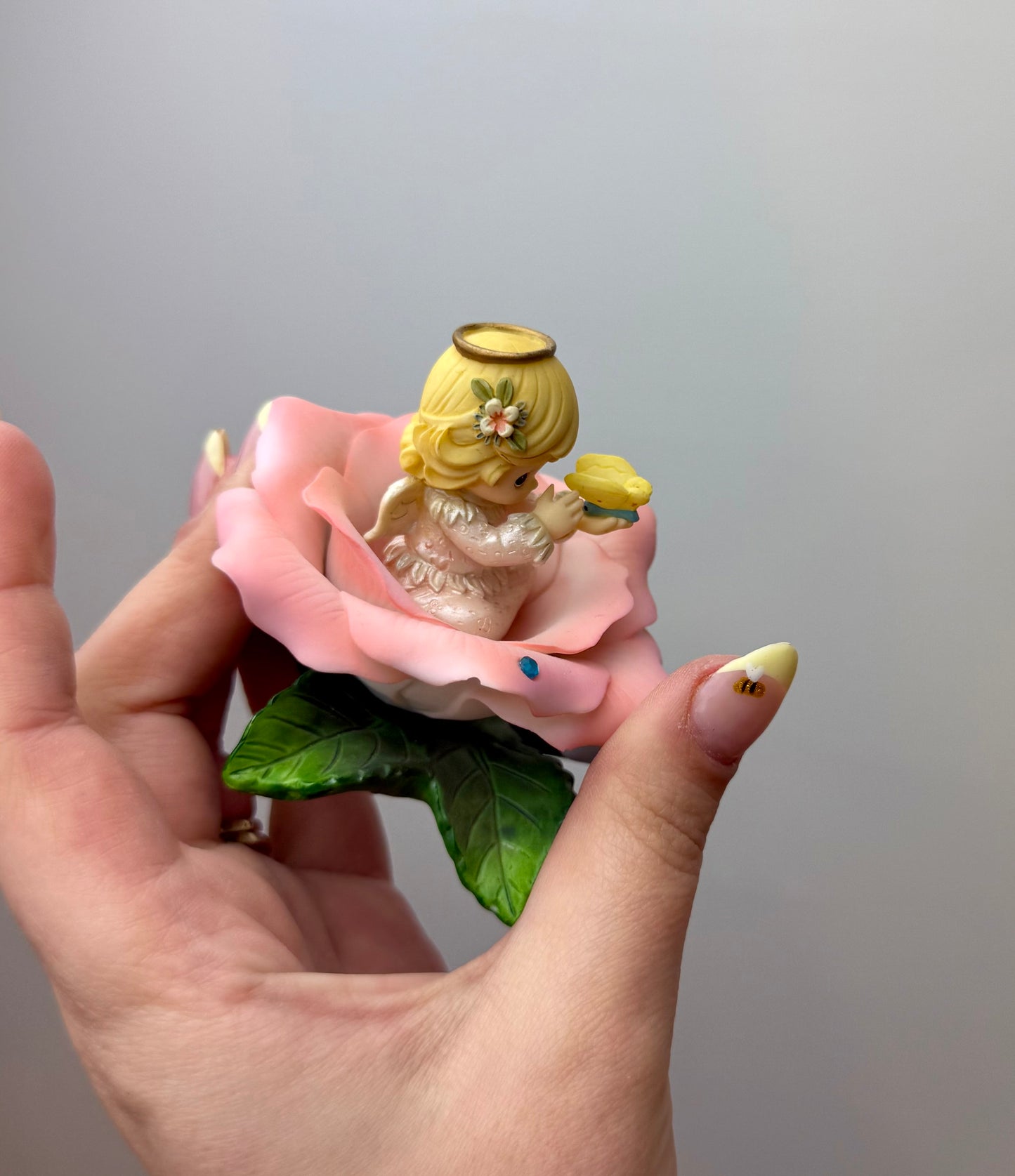 Precious moments December baby flower trinket figurine thrifted find 