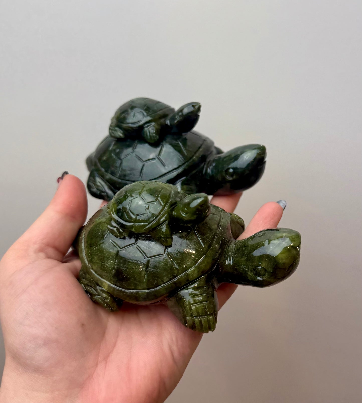 Jade turtle with baby carvings