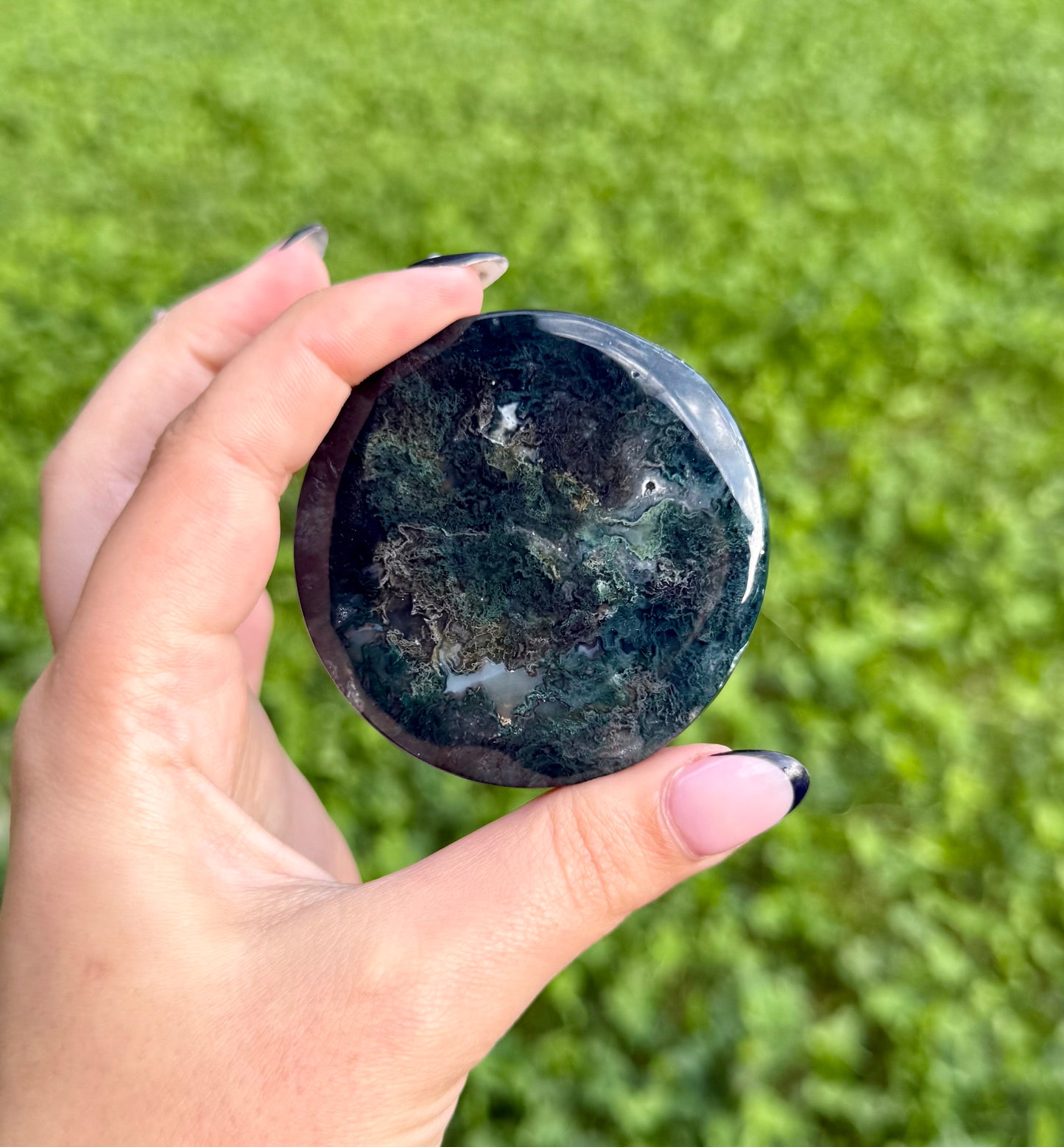 Moss agate circle slabs