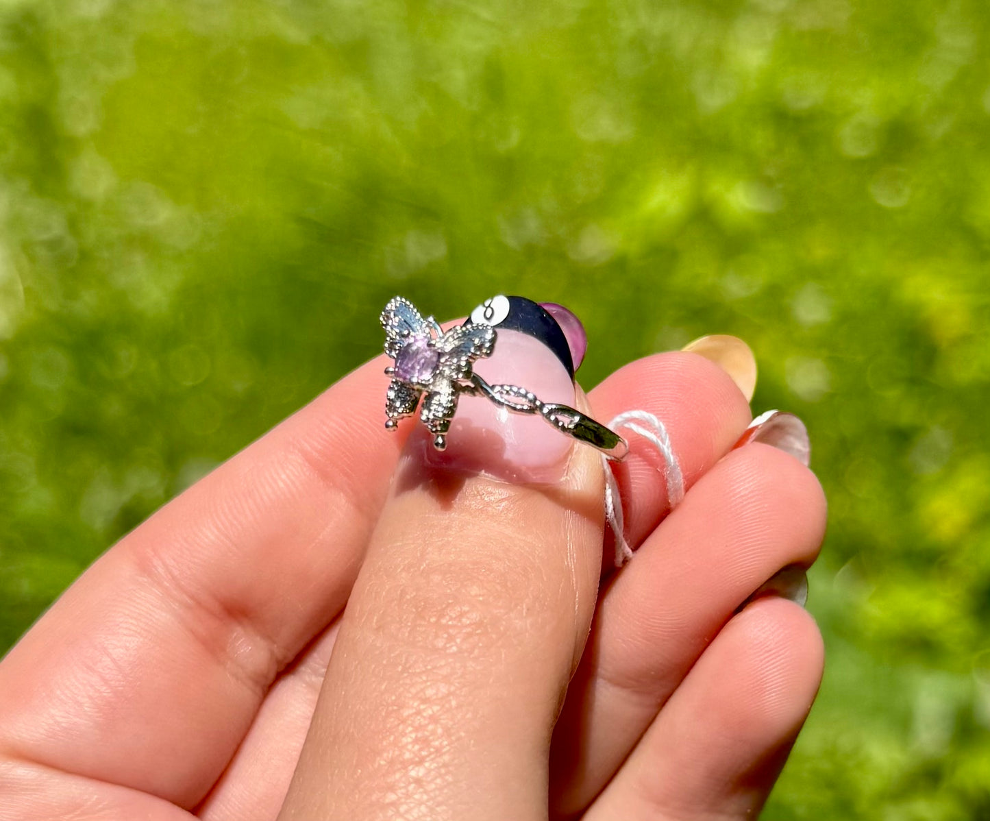 Amethyst butterfly adjustable ring