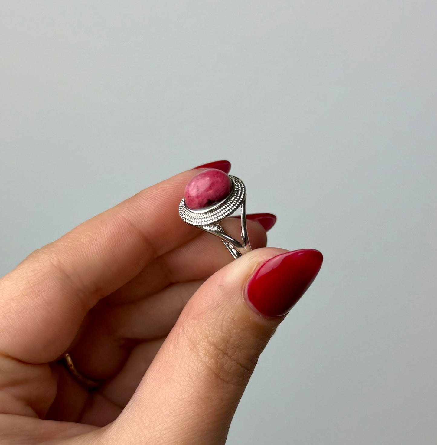 Rhodonite adjustable ring