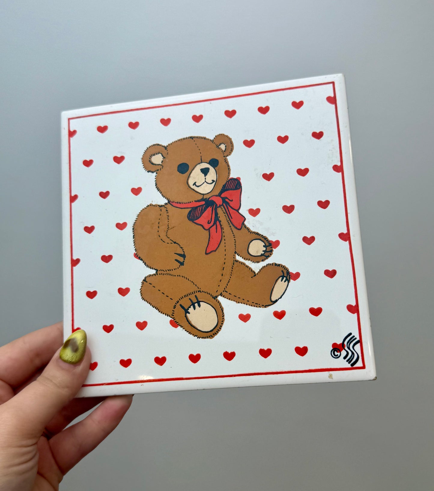 Teddy bear trivet/wall art thrifted find 