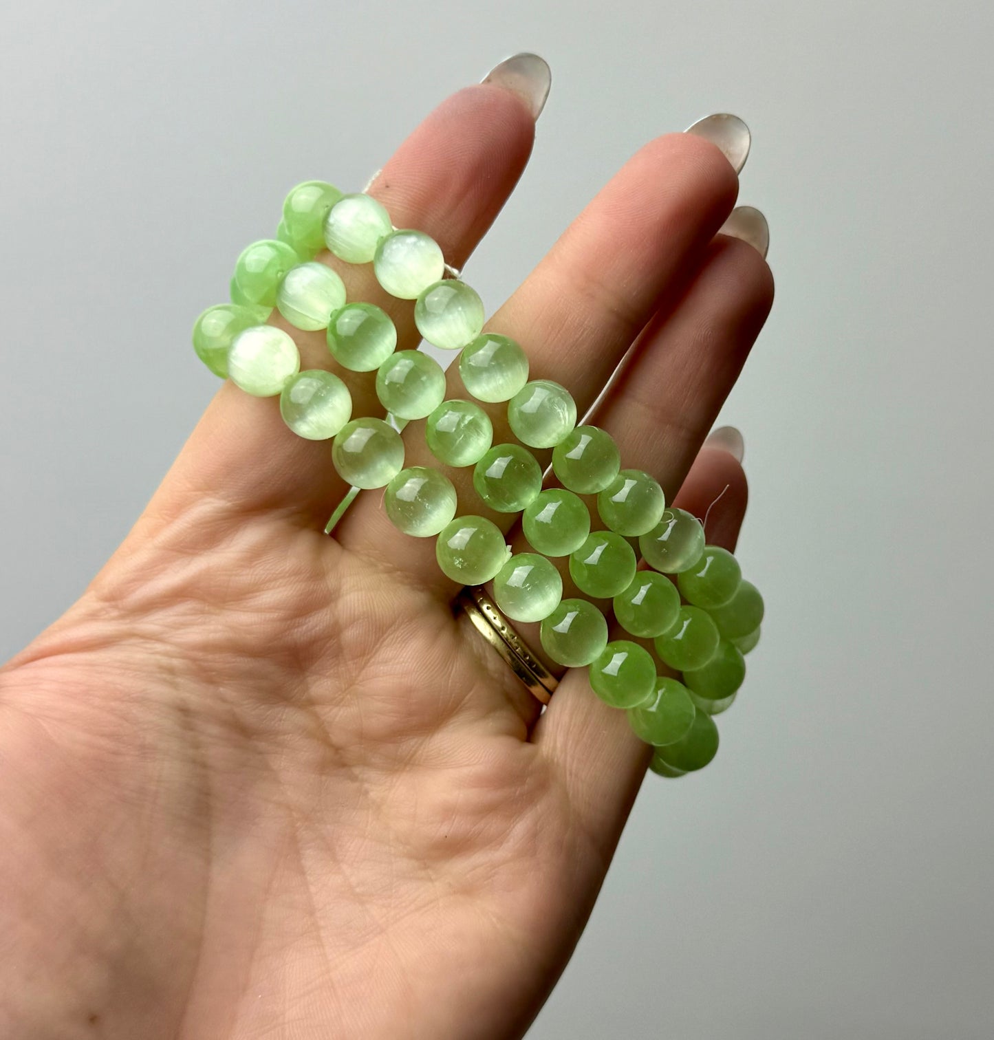 Dyed green satin spar bracelets