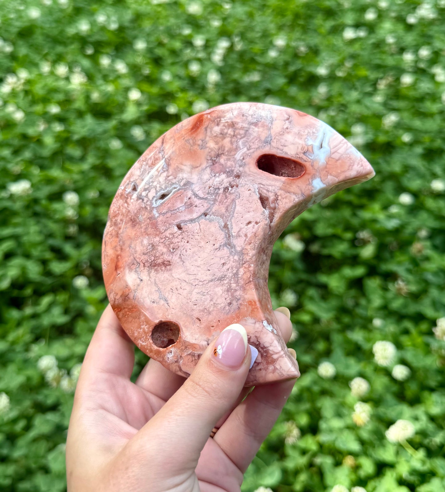 Pink cotton candy agate moon carving
