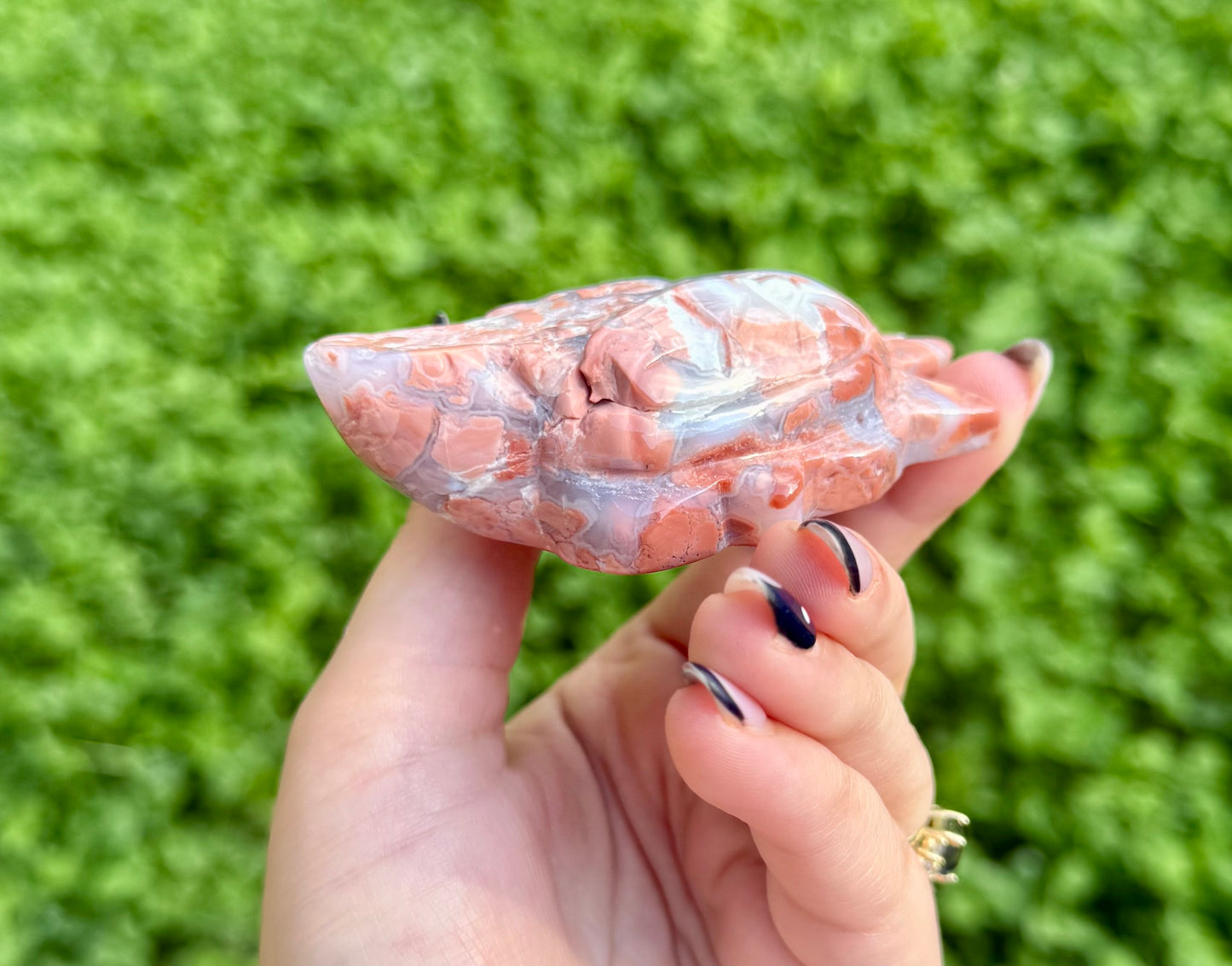 Imperfect pink cotton candy agate sea turtle carving