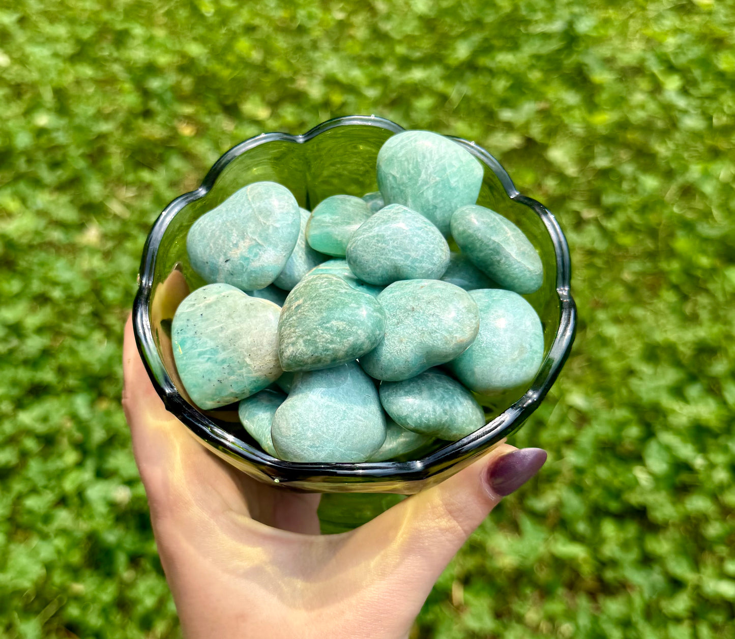 Amazonite heart carvings