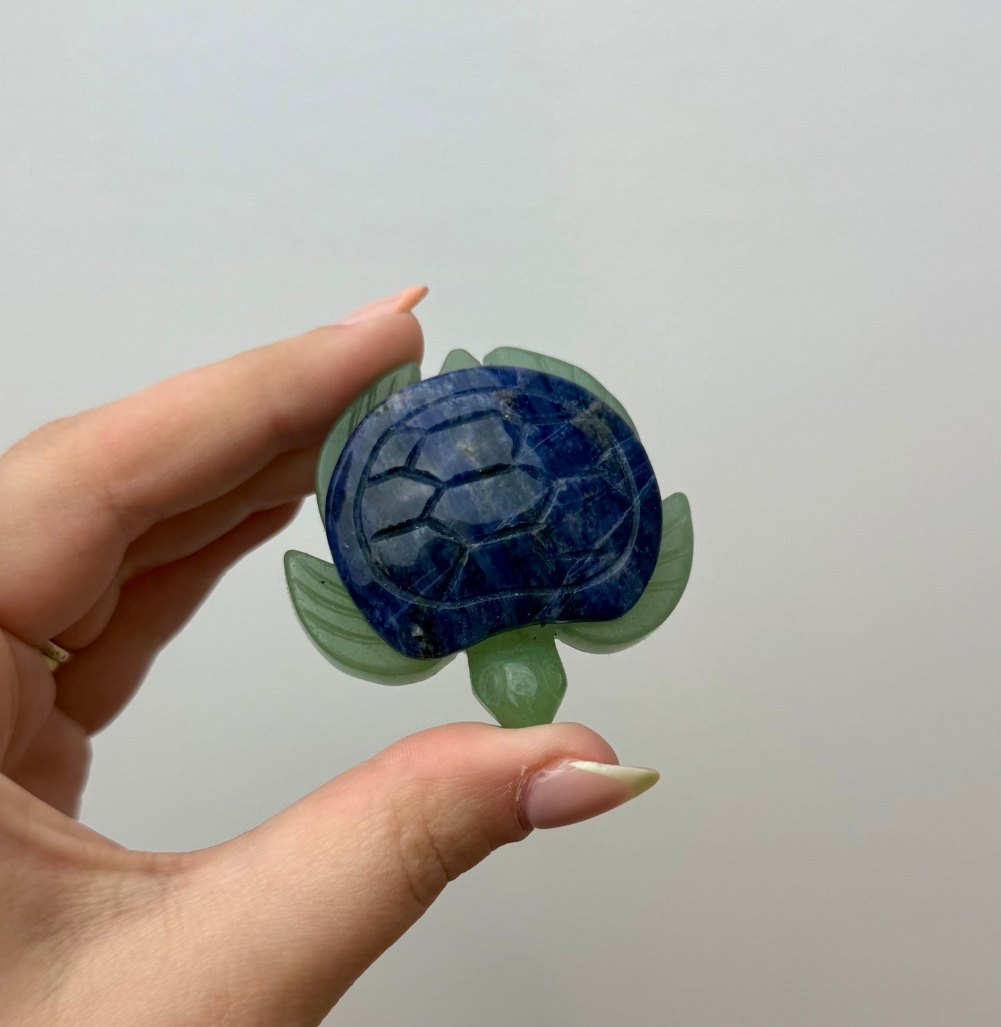 Green aventurine sodalite turtle carving