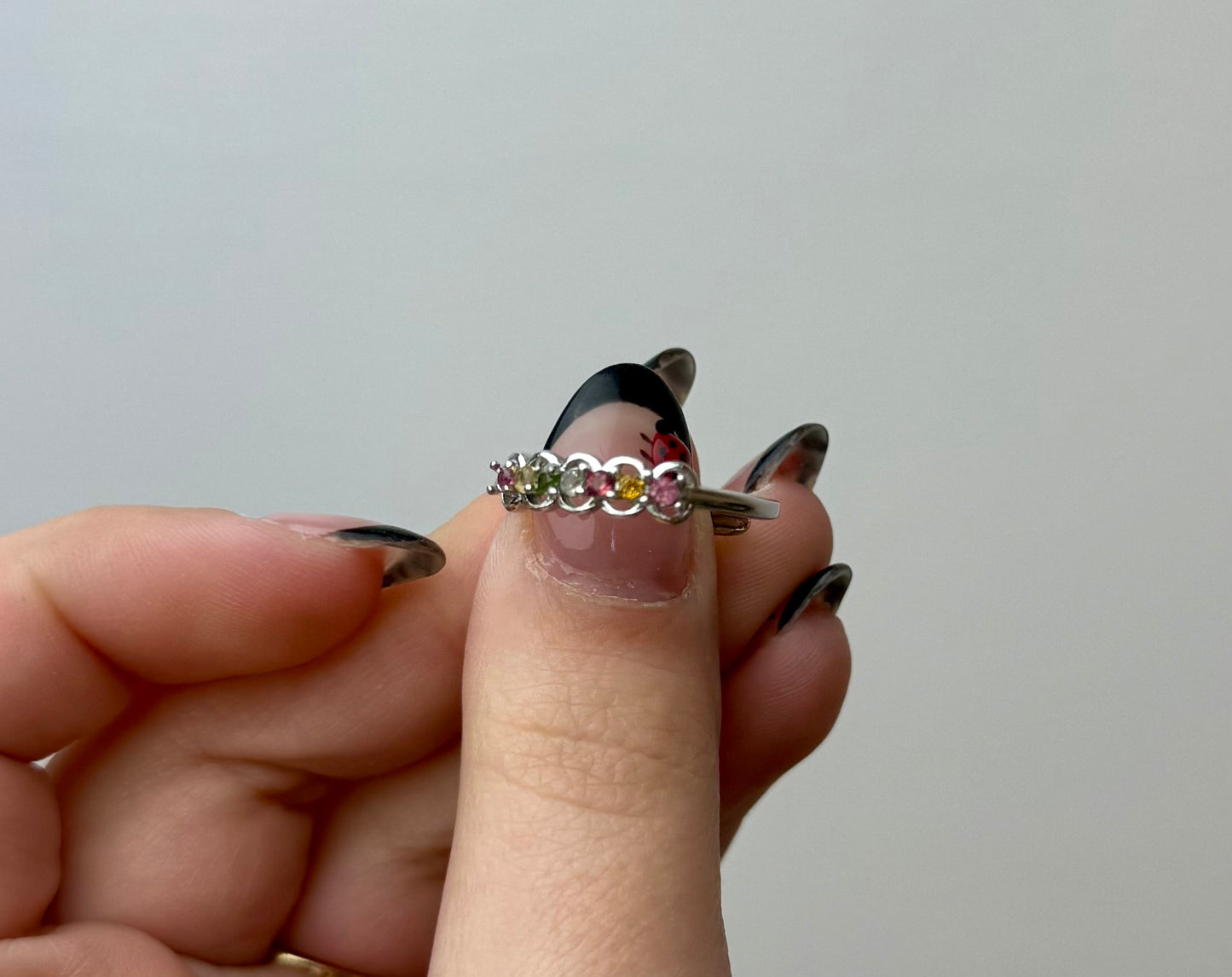 Multicoloured tourmaline adjustable ring