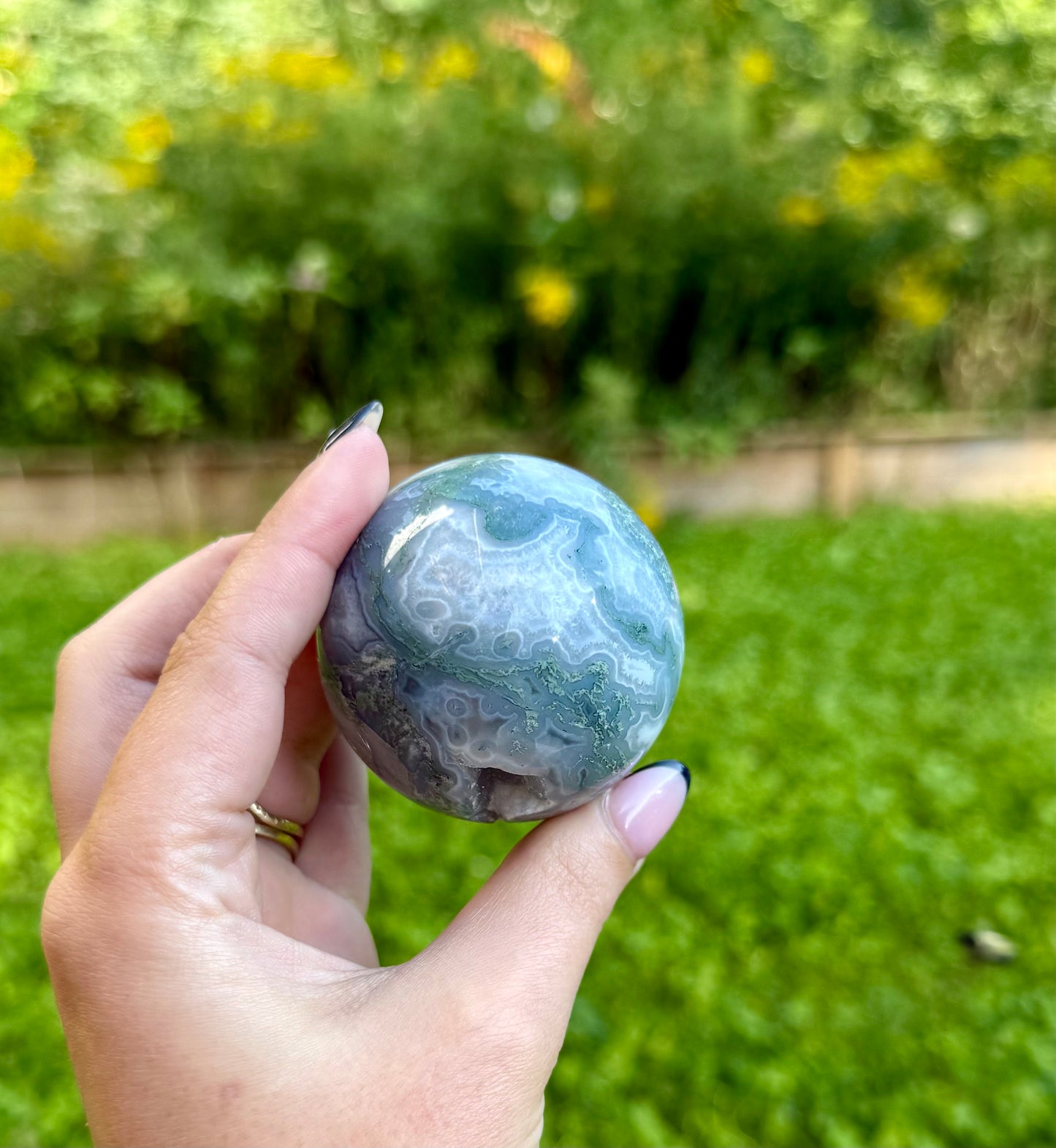Moss agate sphere